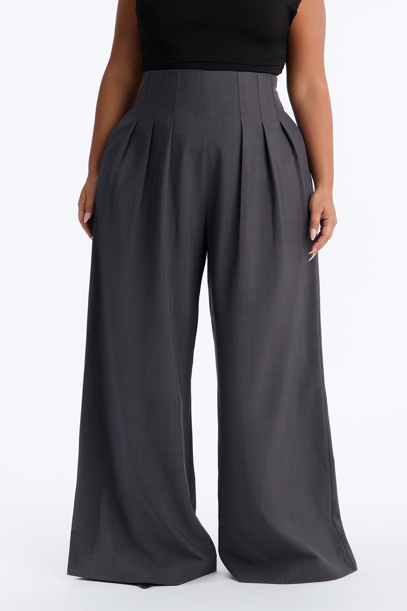 Talia High Rise Corset Waist Wide Leg Pant 33″ - Charcoal image 2