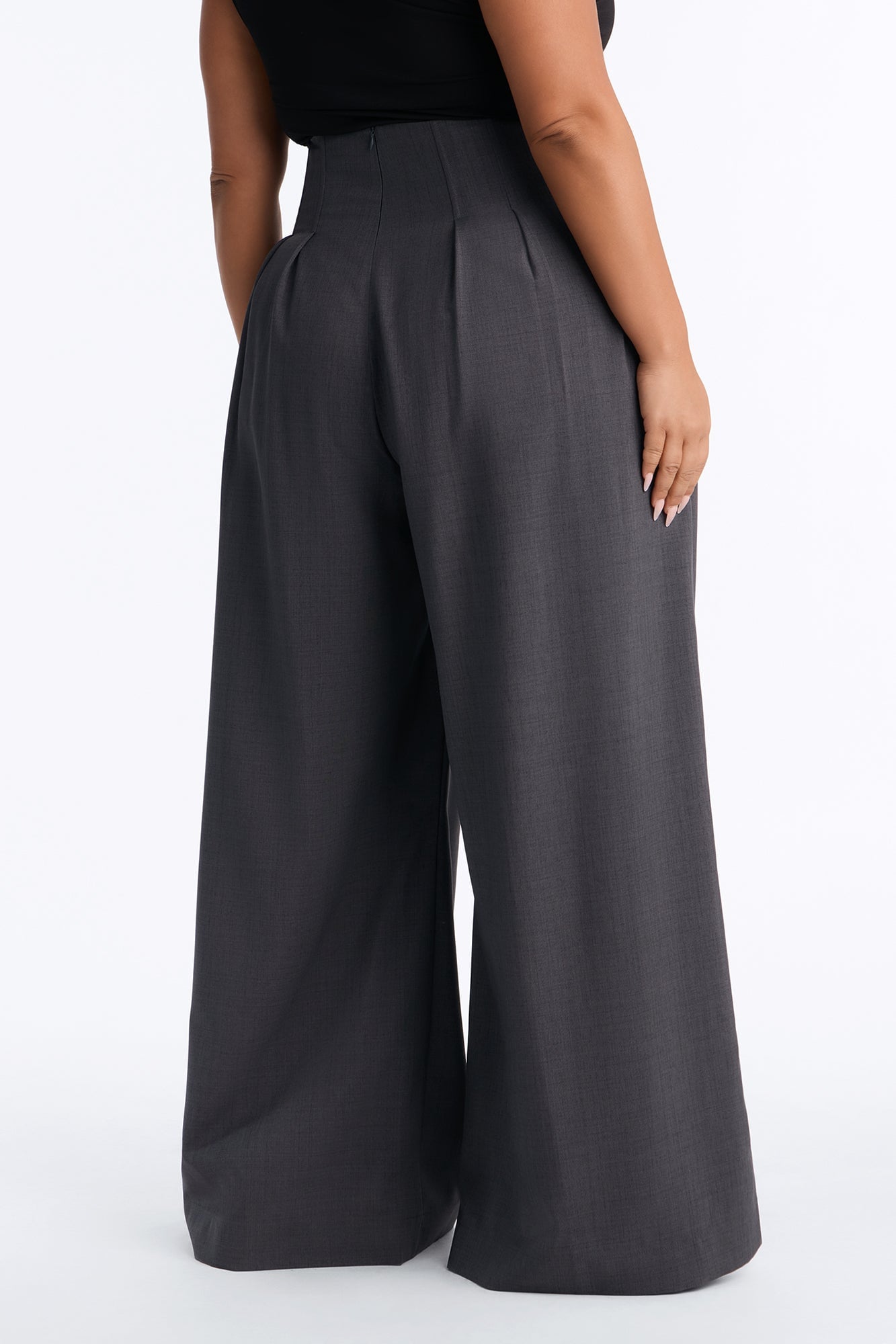 Talia High Rise Corset Waist Wide Leg Pant 33″ - Charcoal image 4