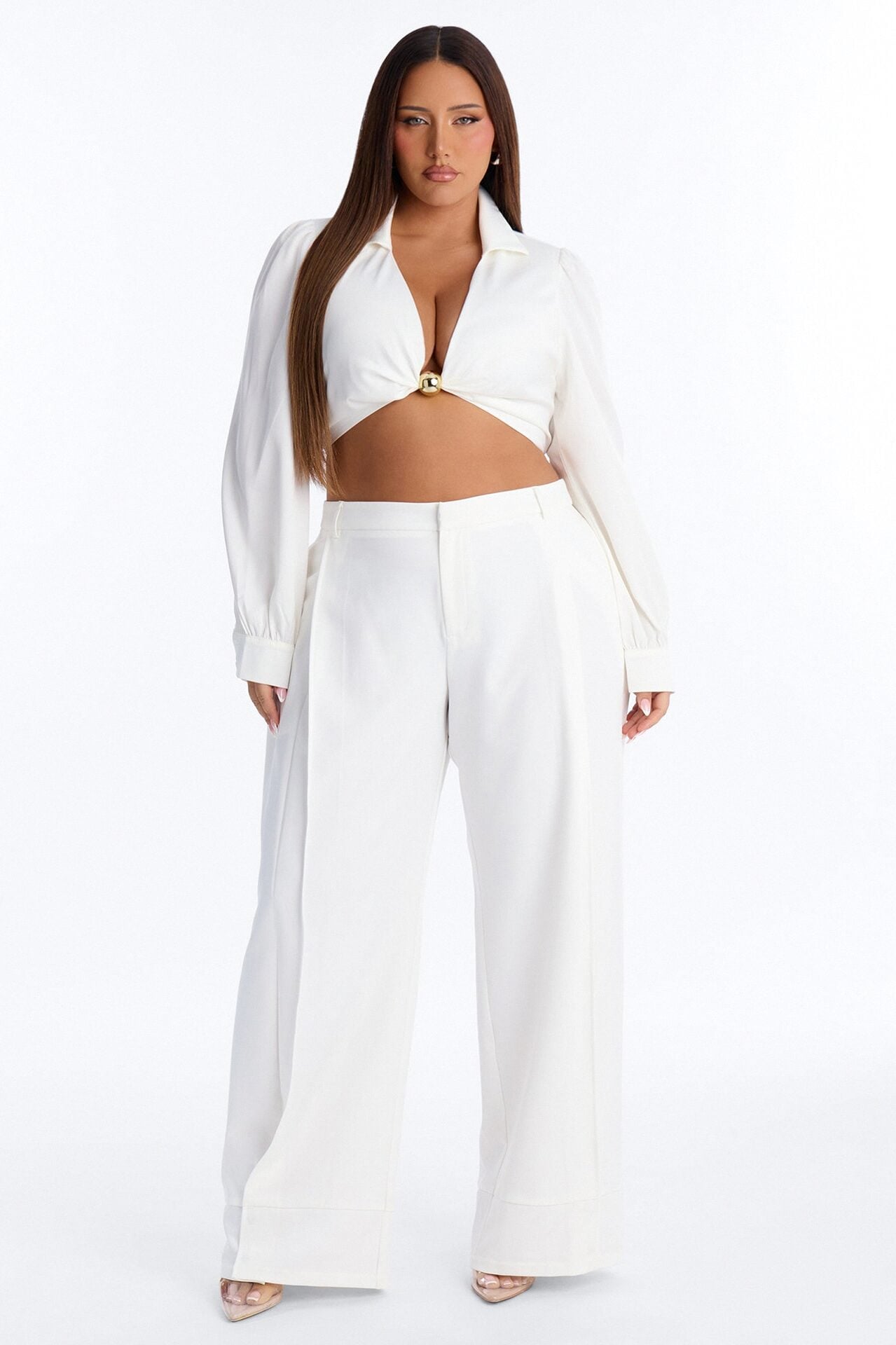 Anya Double Side Pleat Button Hem Trouser 33″ - White image 1