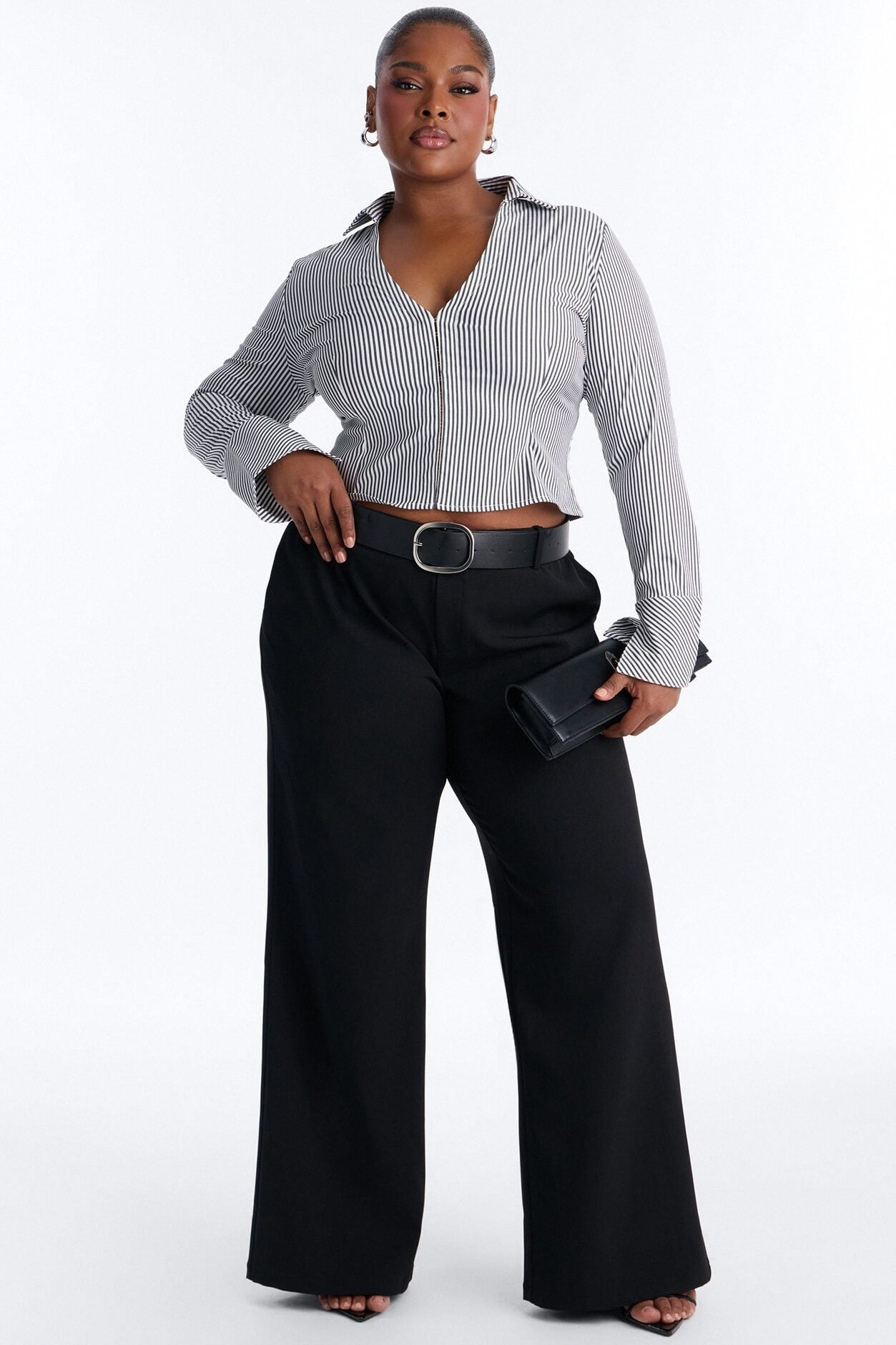 Angelina Low Rise Belted Straight Leg Trouser - Black image 1