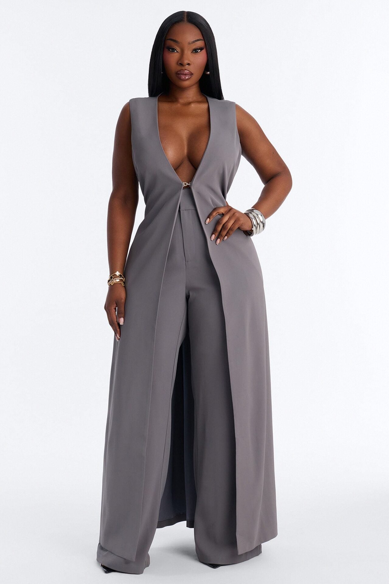 Olivia Long Vest Pant Set - Grey image 1