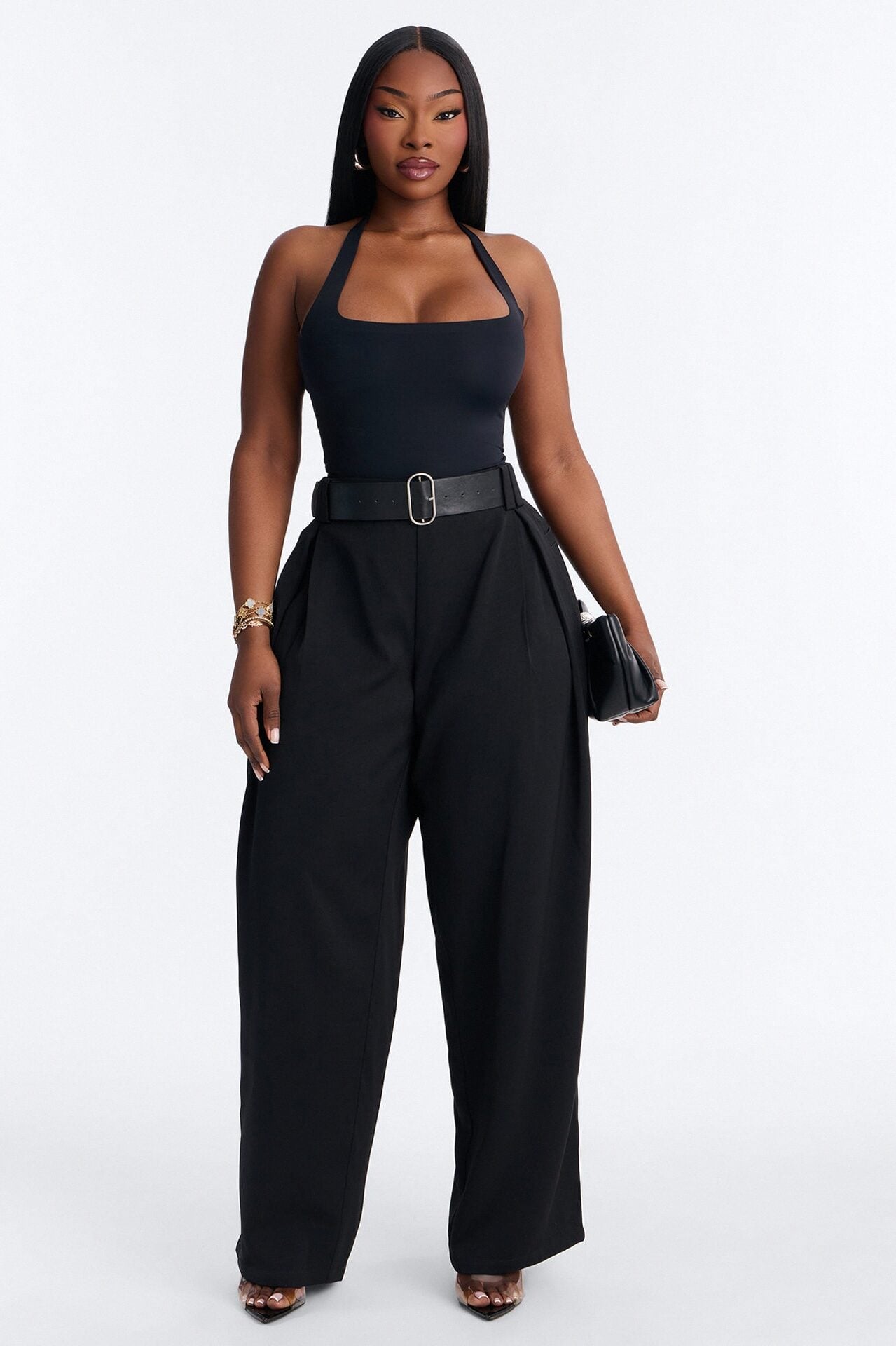 Diana Belted Wide Leg Pleated Trouser - Black image 1