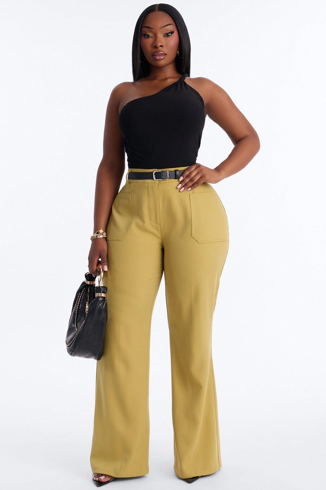Caris Straight Leg Belted Trouser - Chartreuse image 1