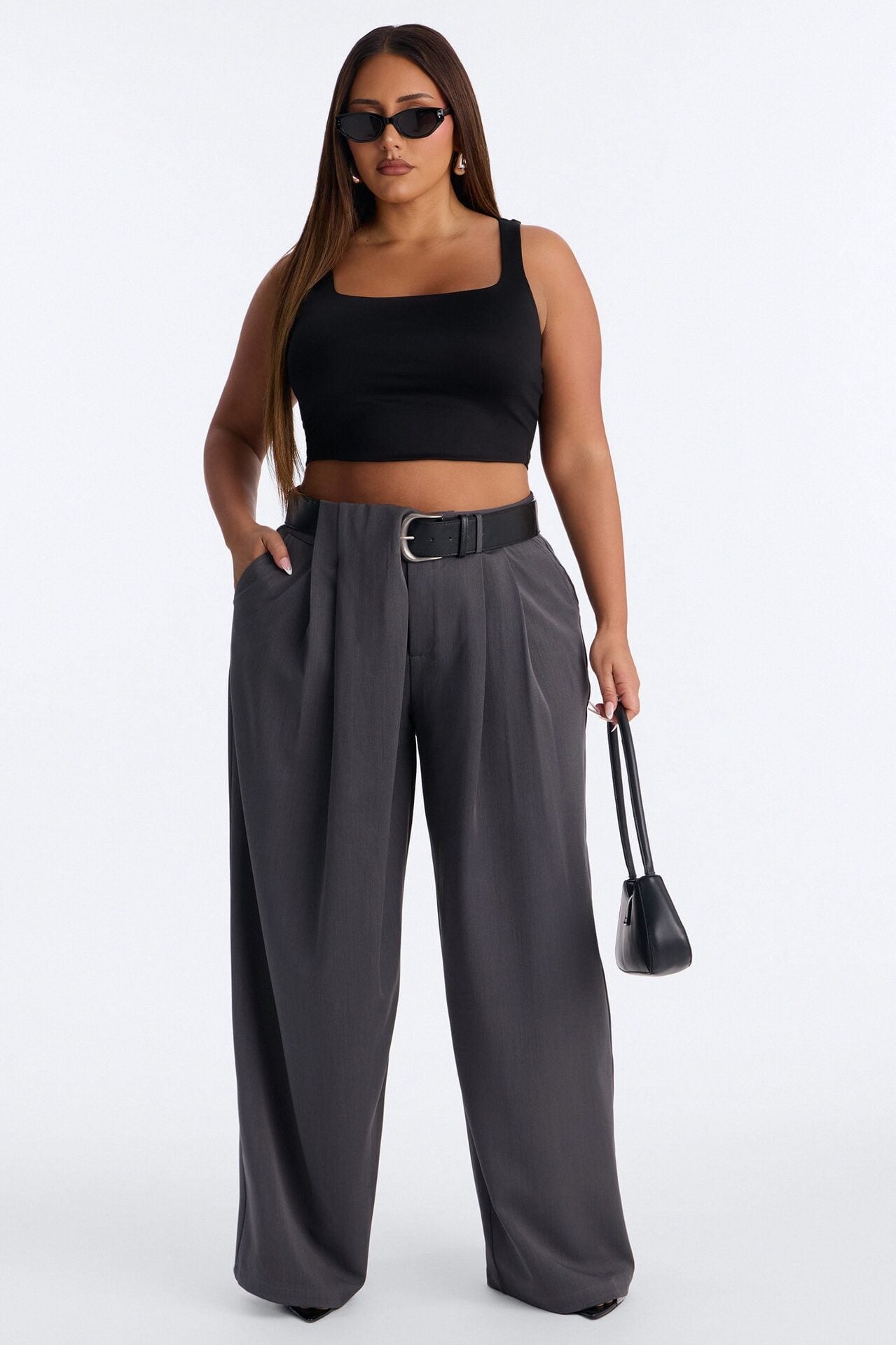 Natalie High Rise Wide Leg Trouser - Charcoal image 1