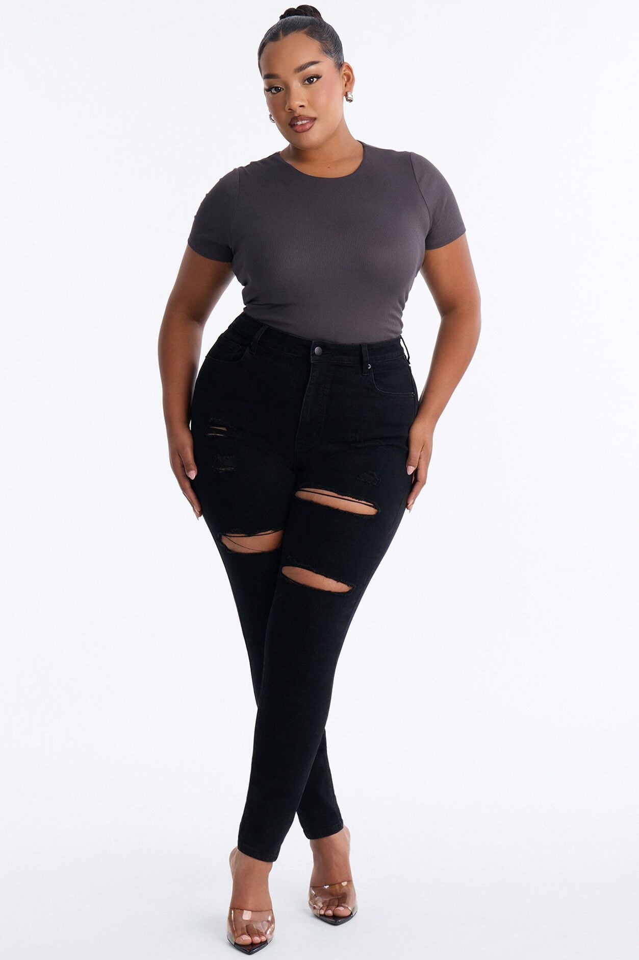 Chloe Crew Neck Short Sleeve Tee - Charcoal image 1