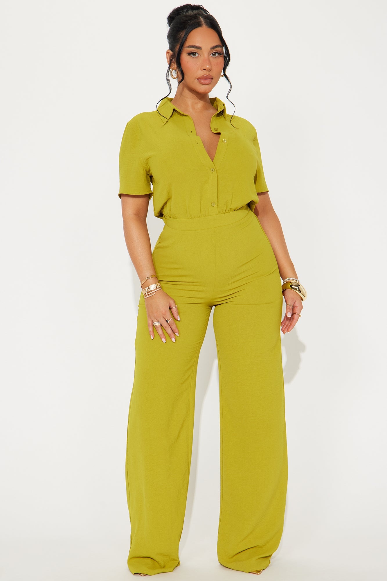 Makenzie Short Sleeve Jumpsuit - Chartreuse image 4