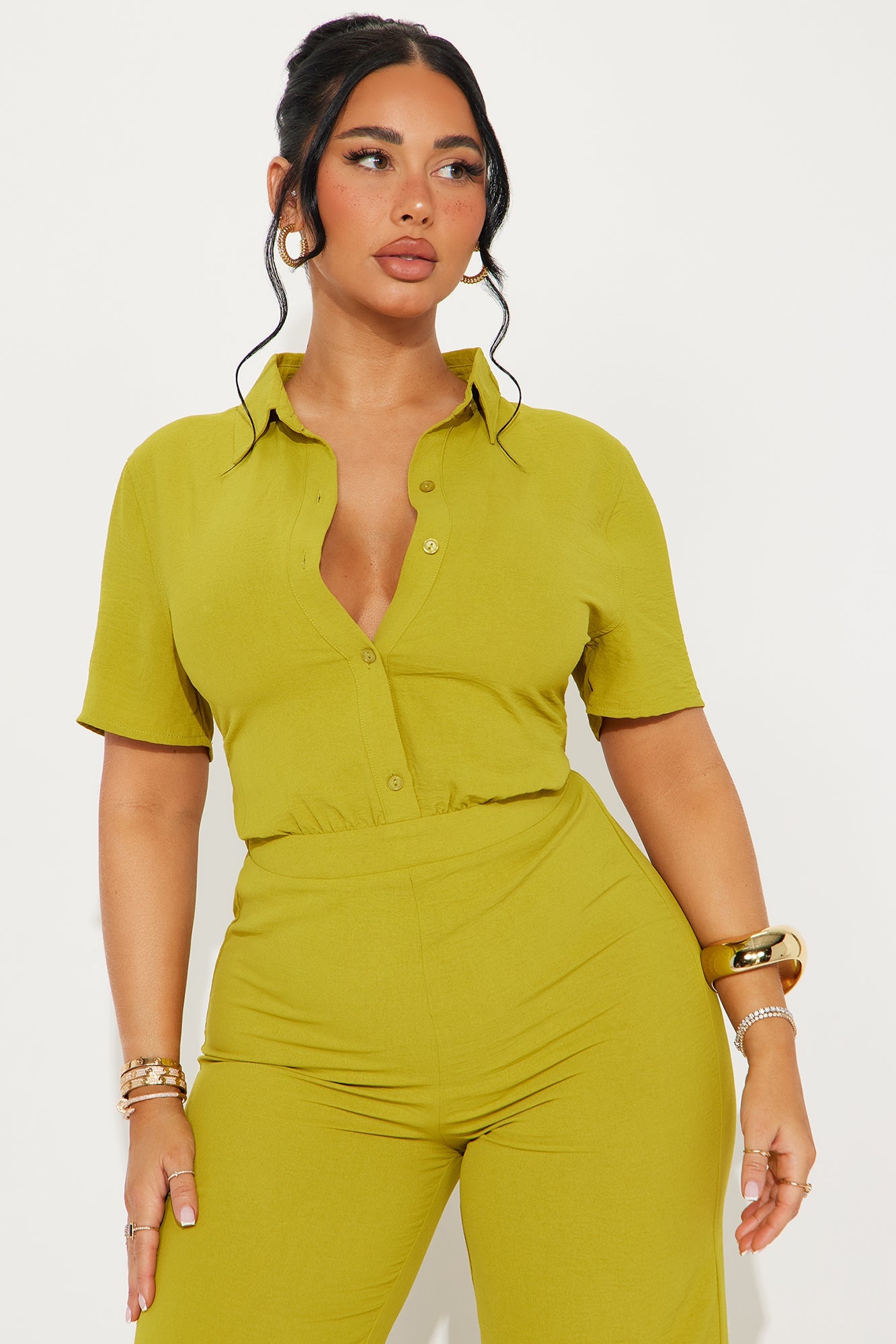 Makenzie Short Sleeve Jumpsuit - Chartreuse image 5