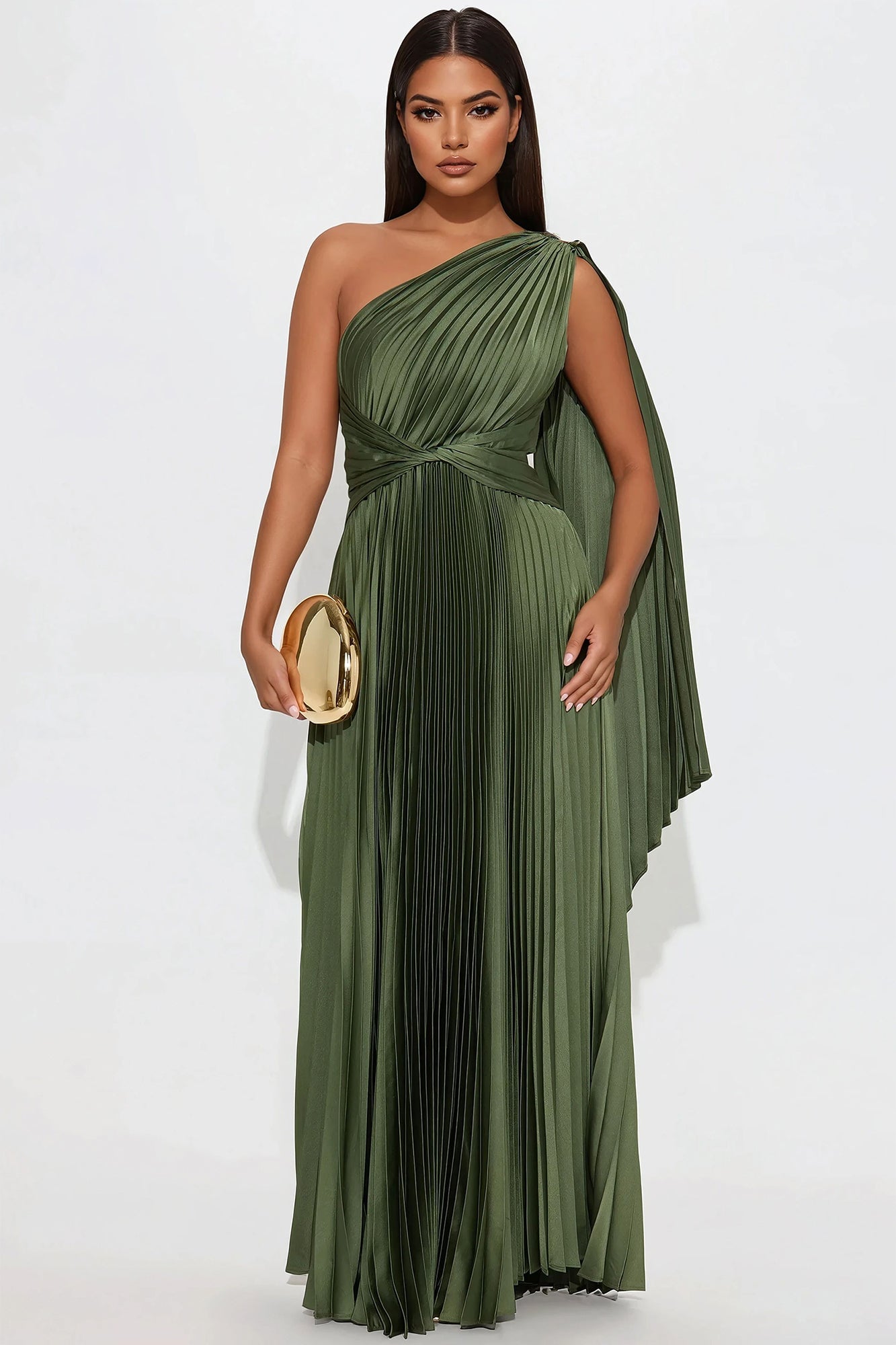 Athena Pleated Maxi Dress - Olive image 4