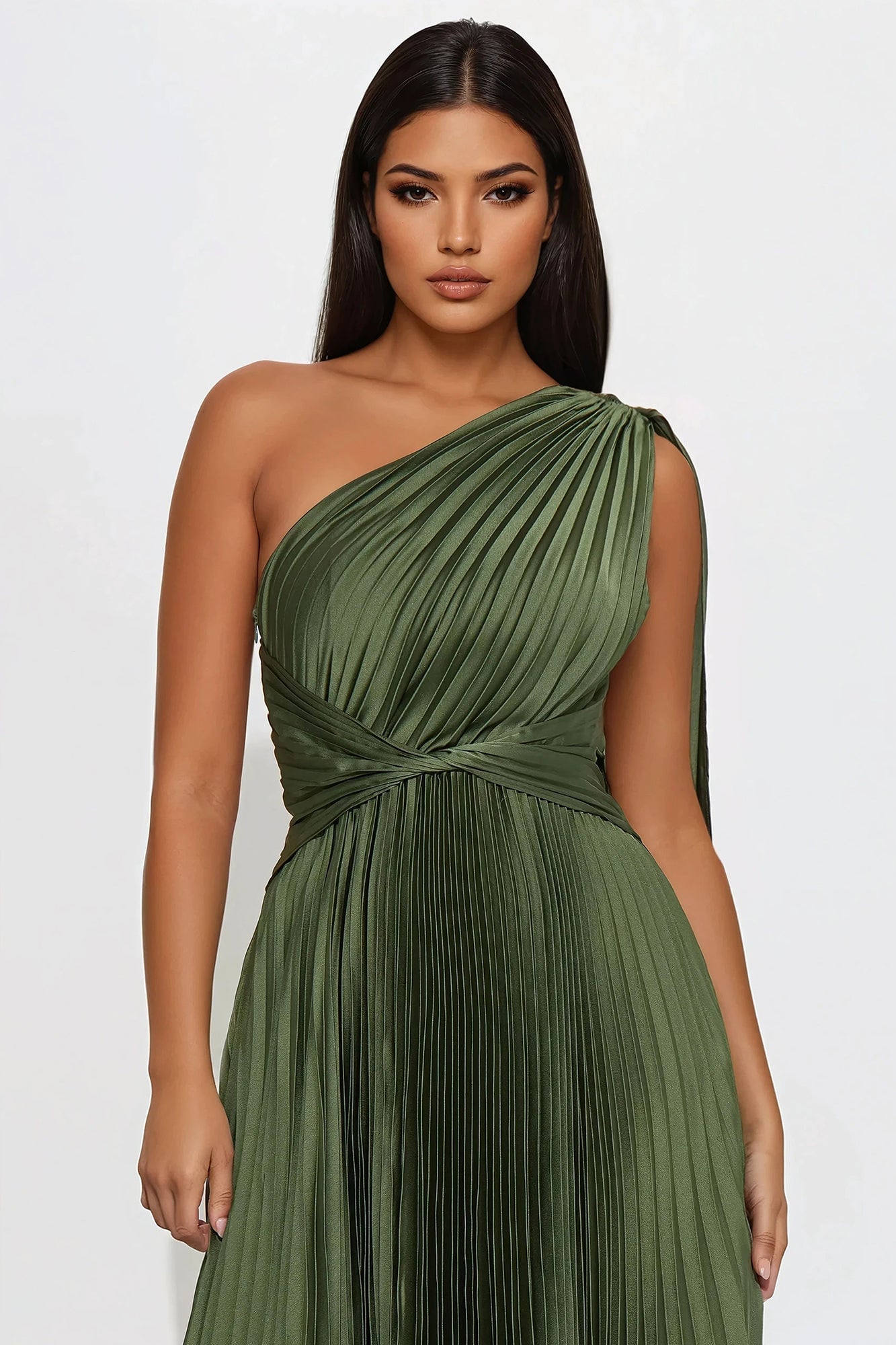 Athena Pleated Maxi Dress - Olive image 5