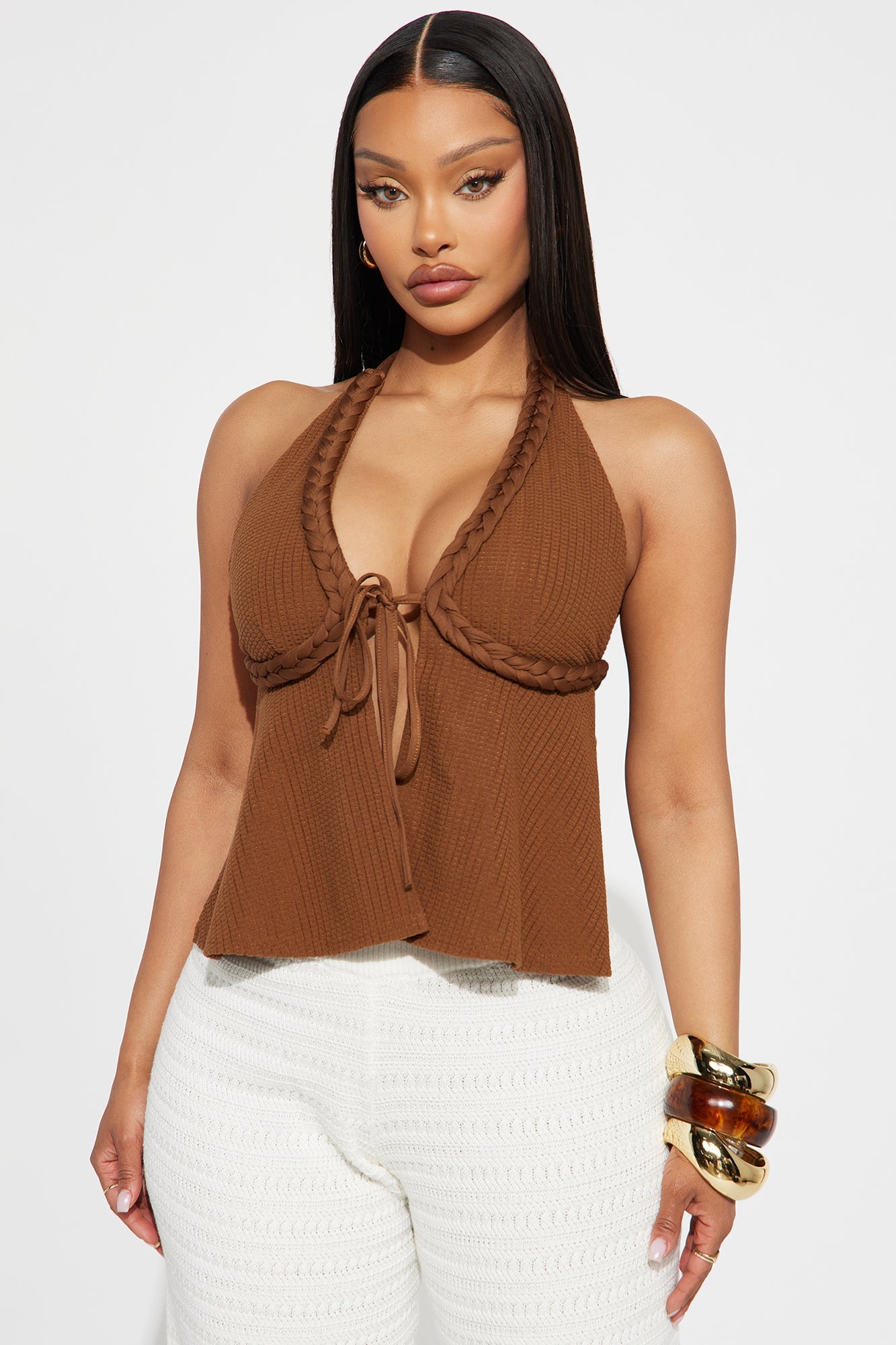 New Horizons Braided Halter Top - Brown image 1
