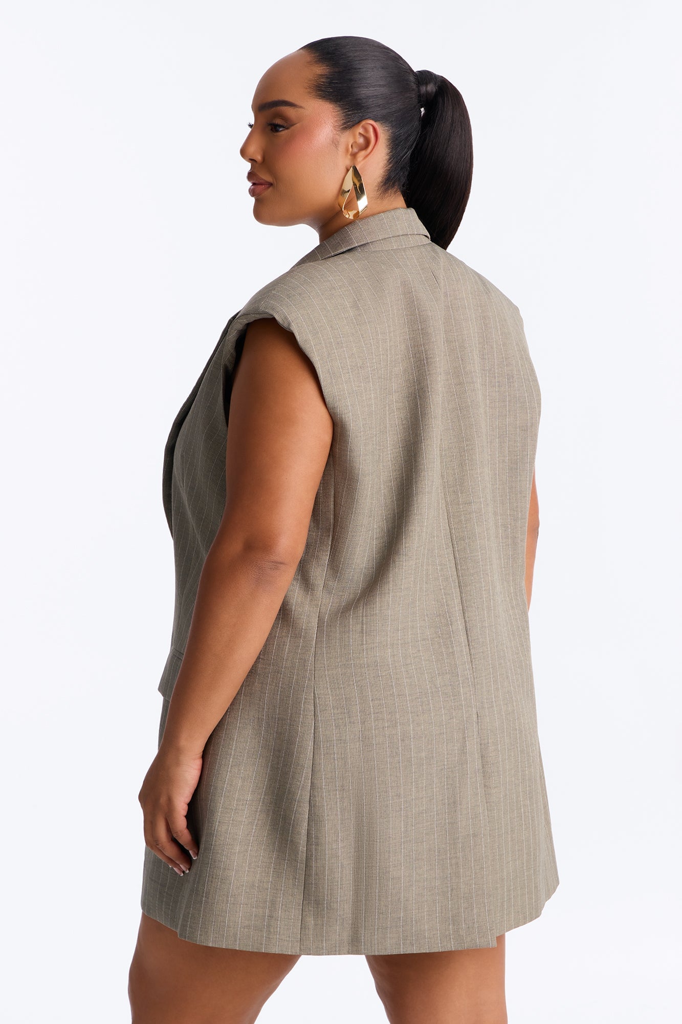Cameron Pinstripe Vest Short Set - Olive image 4