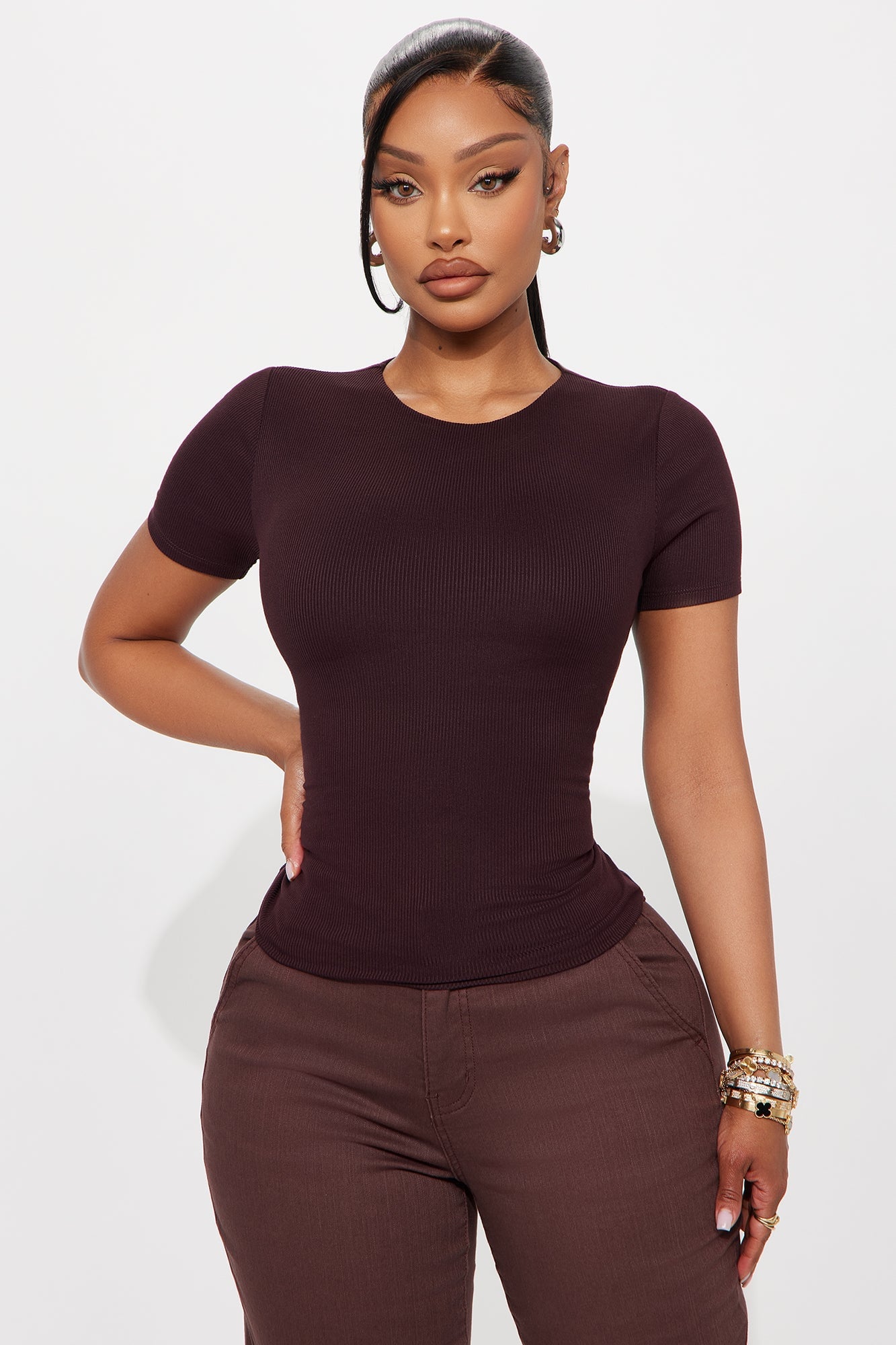 Chloe Crew Neck Short Sleeve Tee - Bark Brown image 4