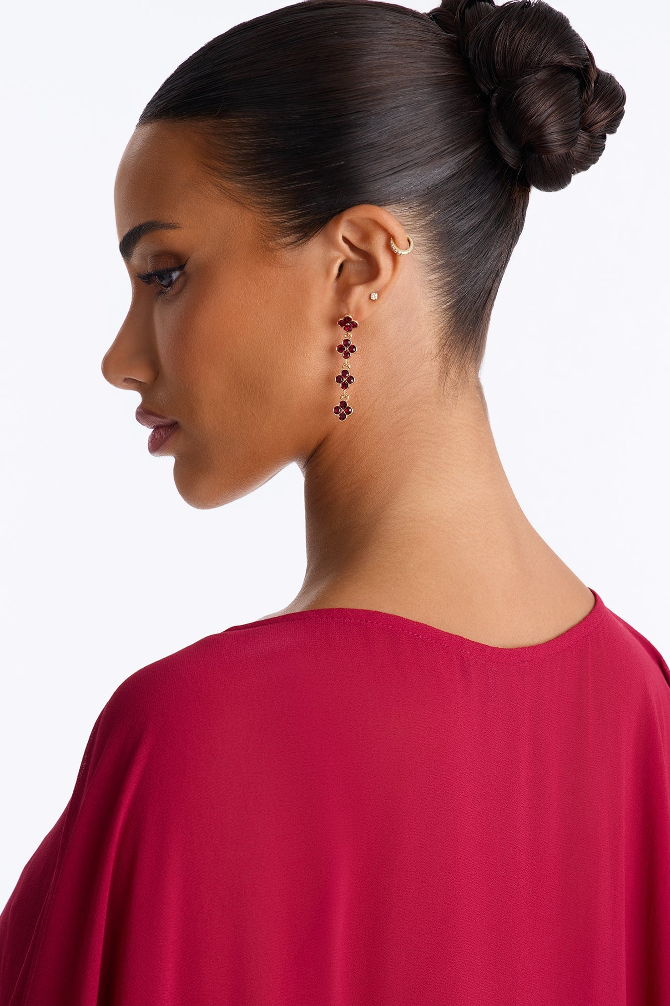 Mixed Emotions Linear Earrings - Gold/Red image 1