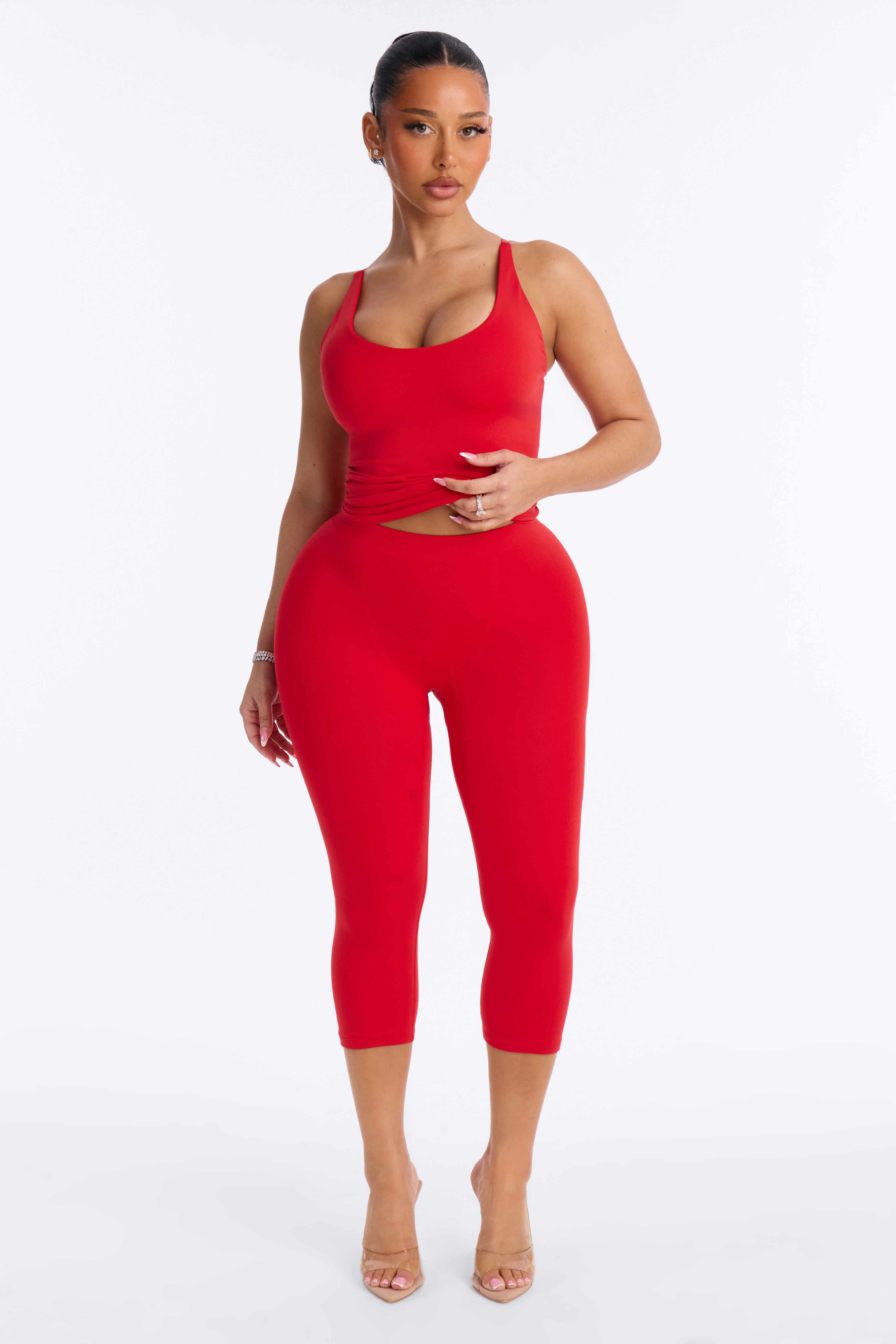 Seamless Smooth Double Lined Capri Pant - DarkRed image 5