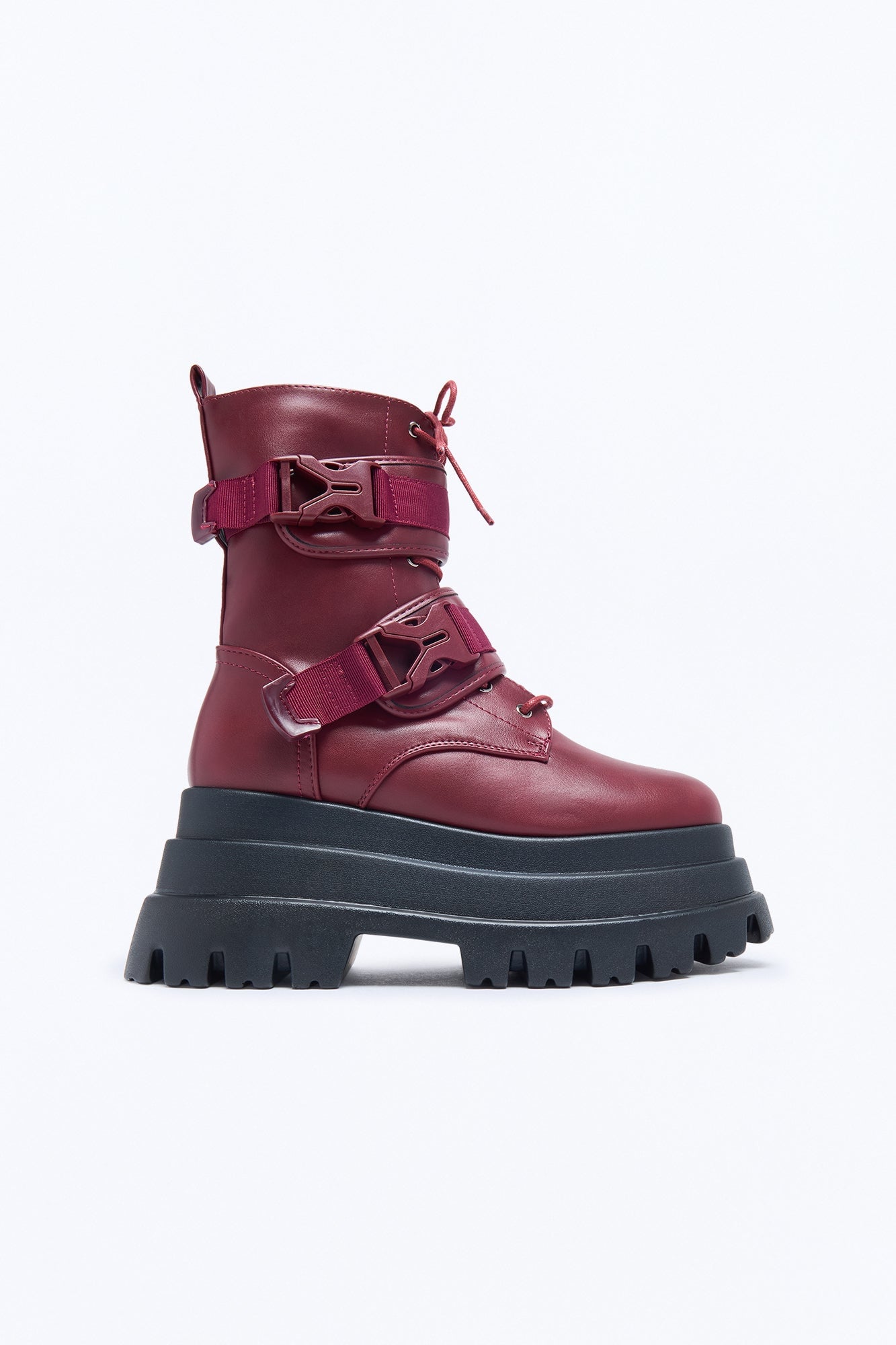 Most Daring Platform Combat Boots - Burgundy image 1