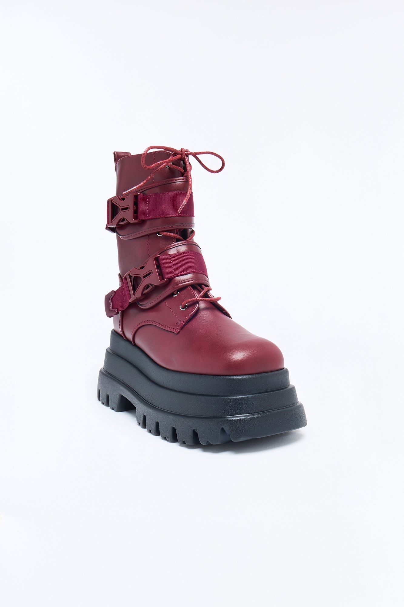 Most Daring Platform Combat Boots - Burgundy image 2