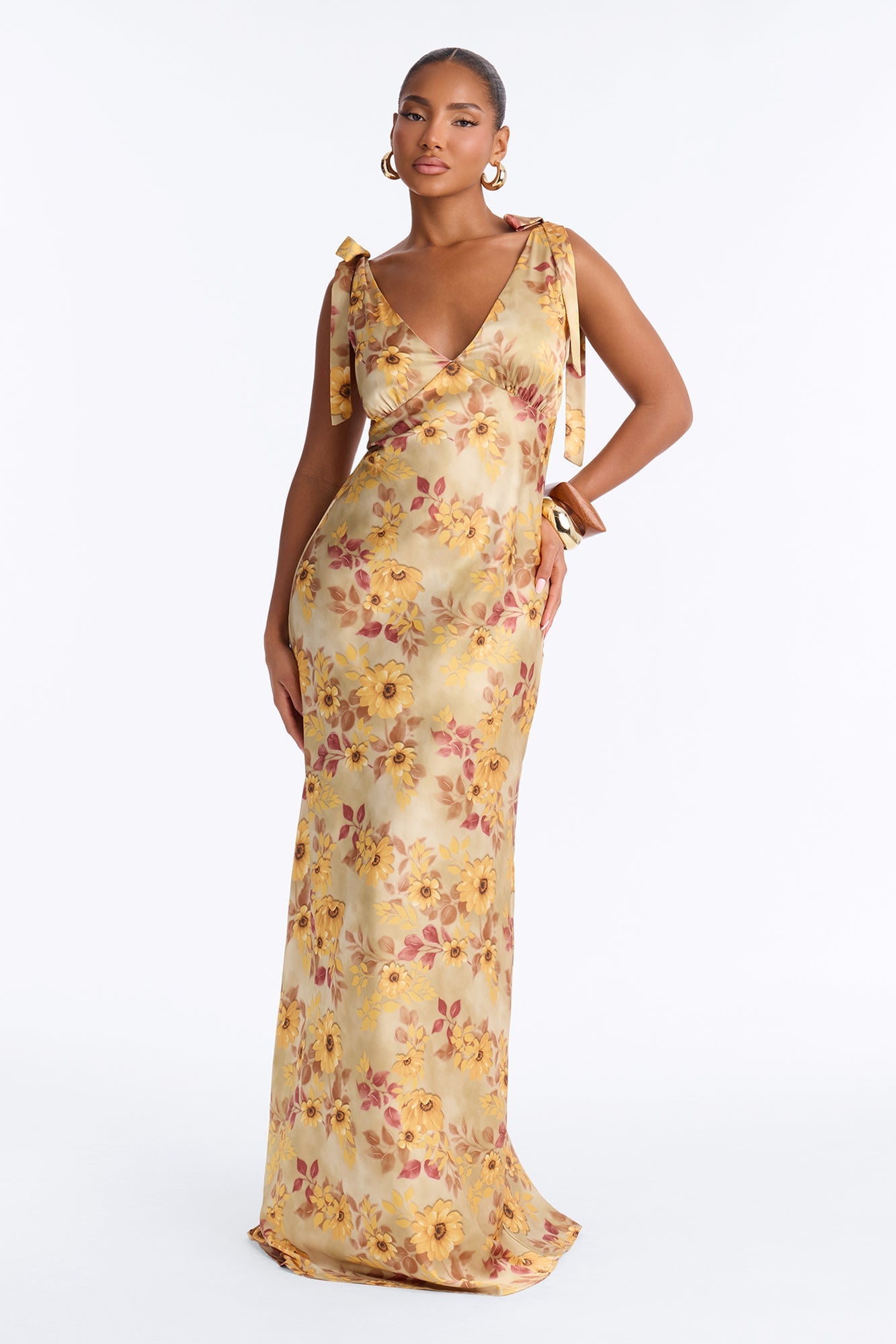 Ella Satin Floral Maxi Dress - Yellow/combo image 1