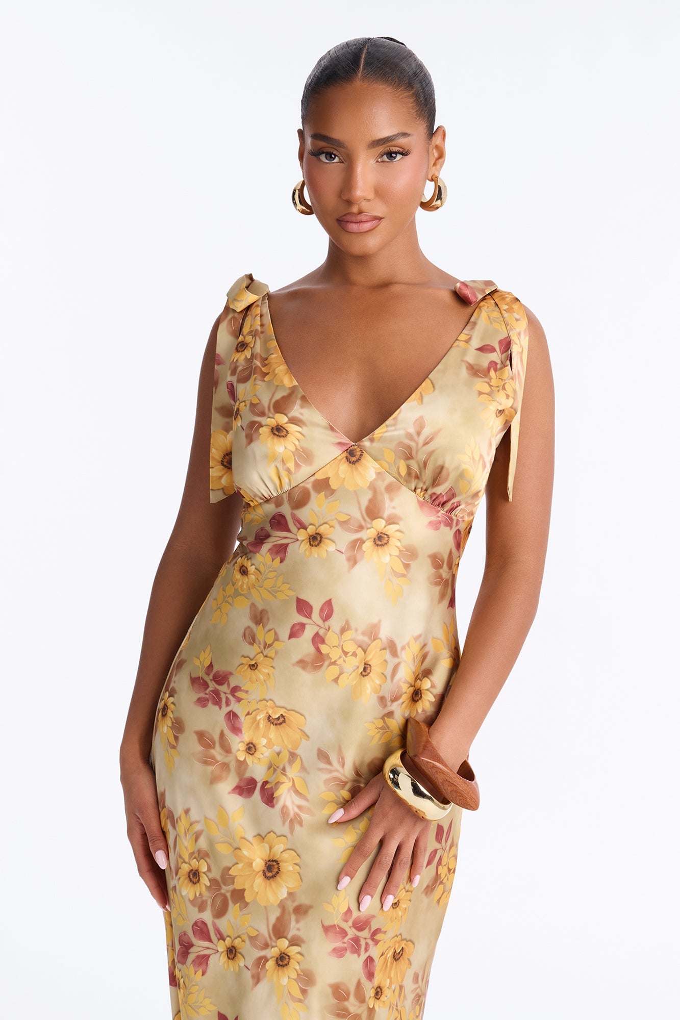 Ella Satin Floral Maxi Dress - Yellow/combo image 2