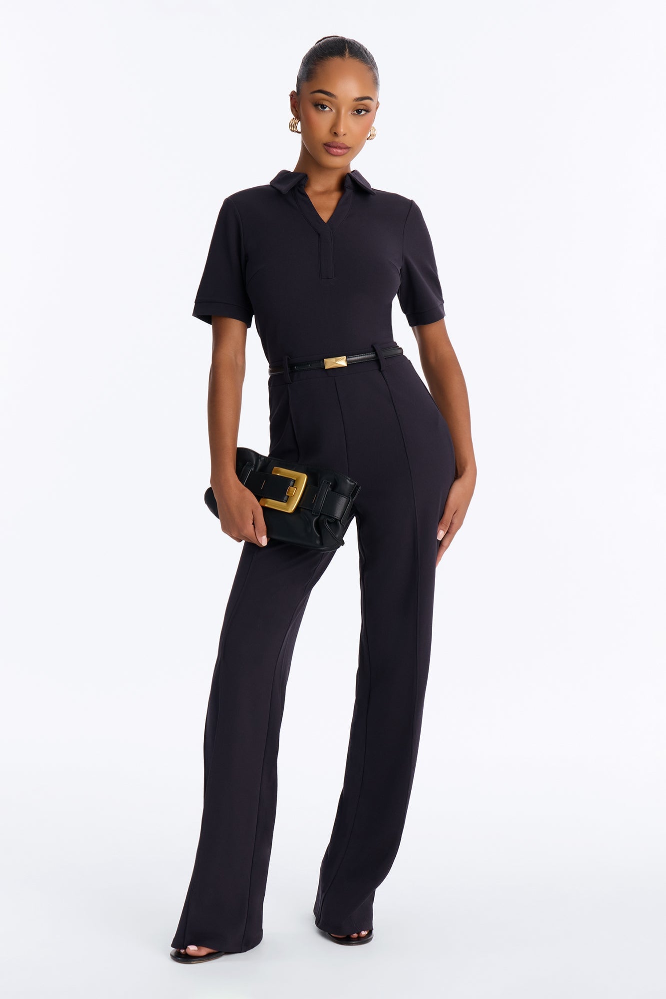 Angelique Belted Wide Leg Jumpsuit - Charcoal/combo image 5