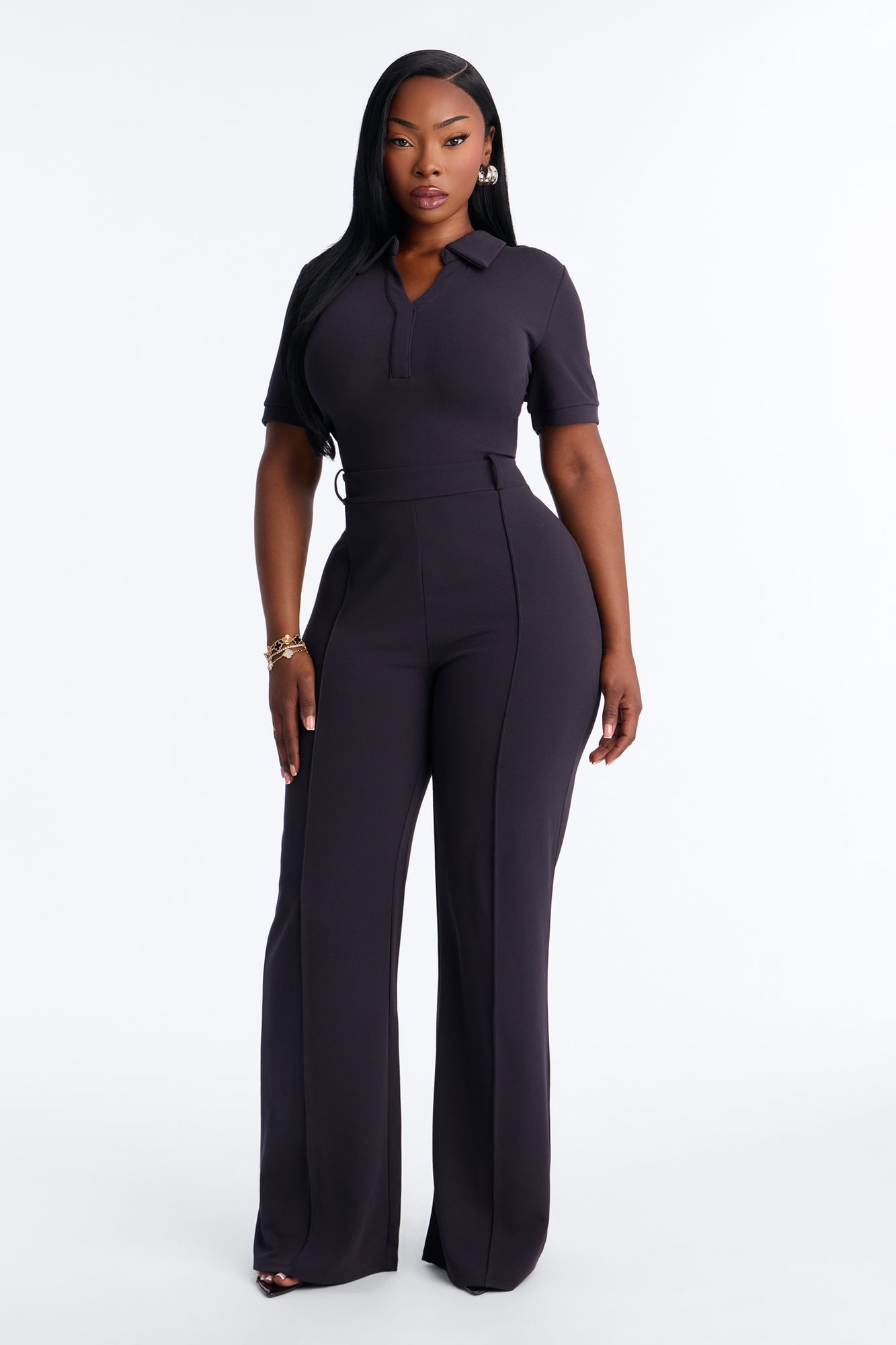 Angelique Belted Wide Leg Jumpsuit - Charcoal/combo image 1