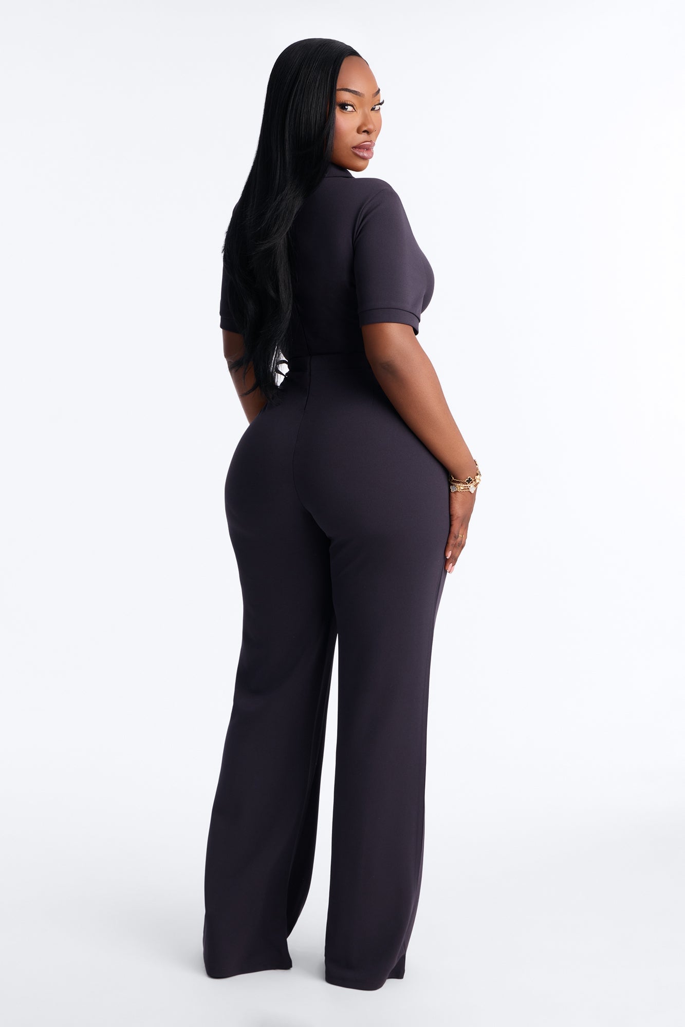 Angelique Belted Wide Leg Jumpsuit - Charcoal/combo image 3