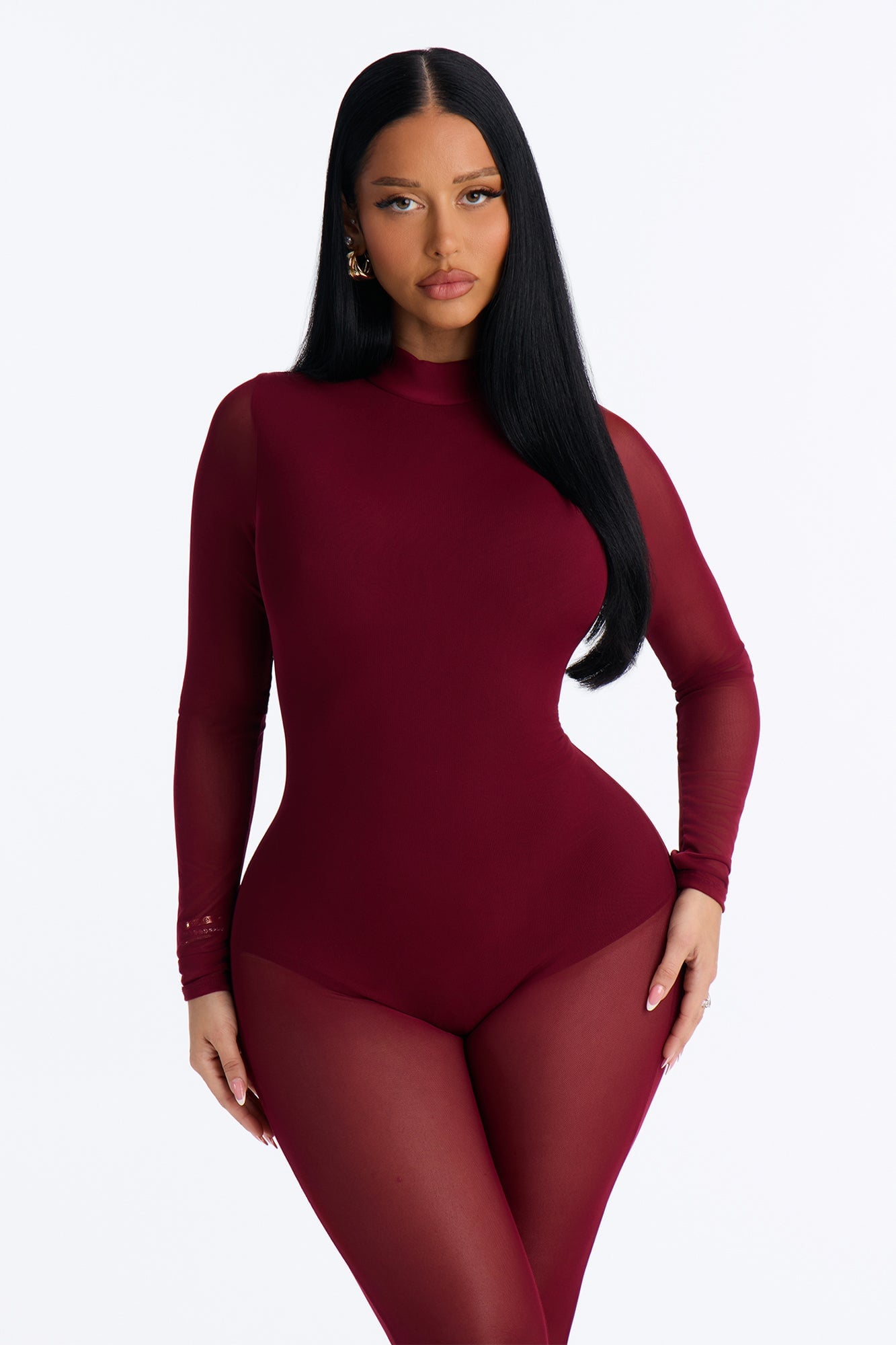Smooth Moves Mesh Skinny Leg Jumpsuit - Wine image 2