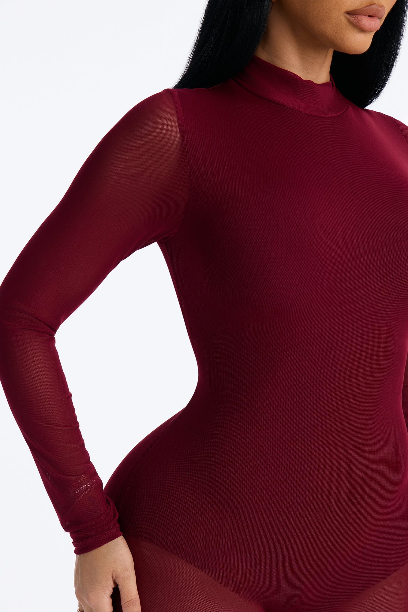 Smooth Moves Mesh Skinny Leg Jumpsuit - Wine image 3