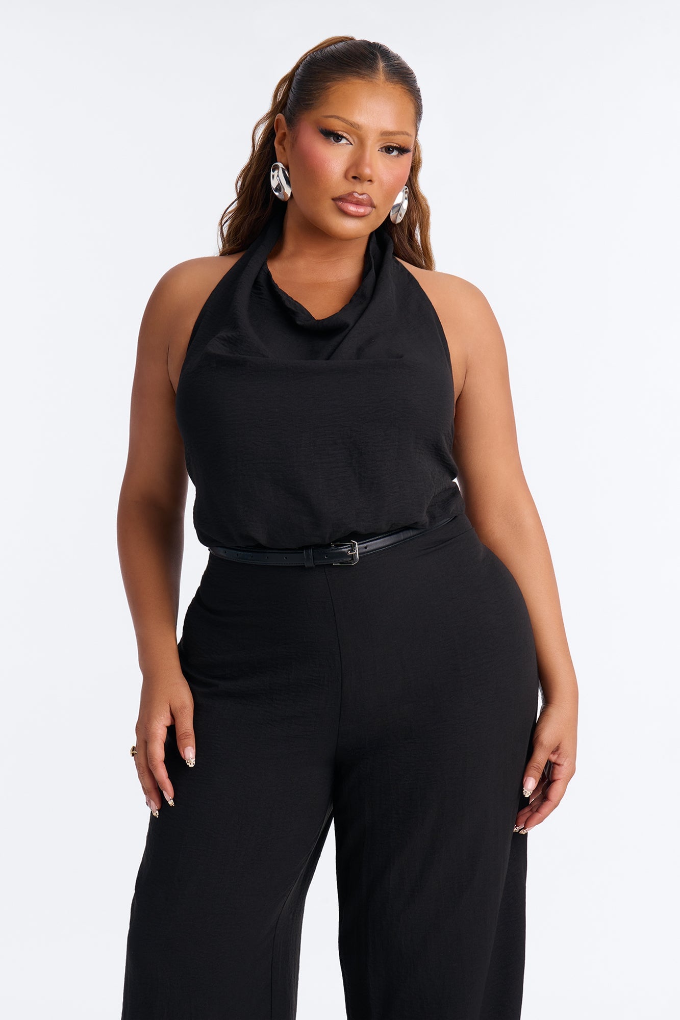 Amelia Belted Halter Jumpsuit - Black image 2