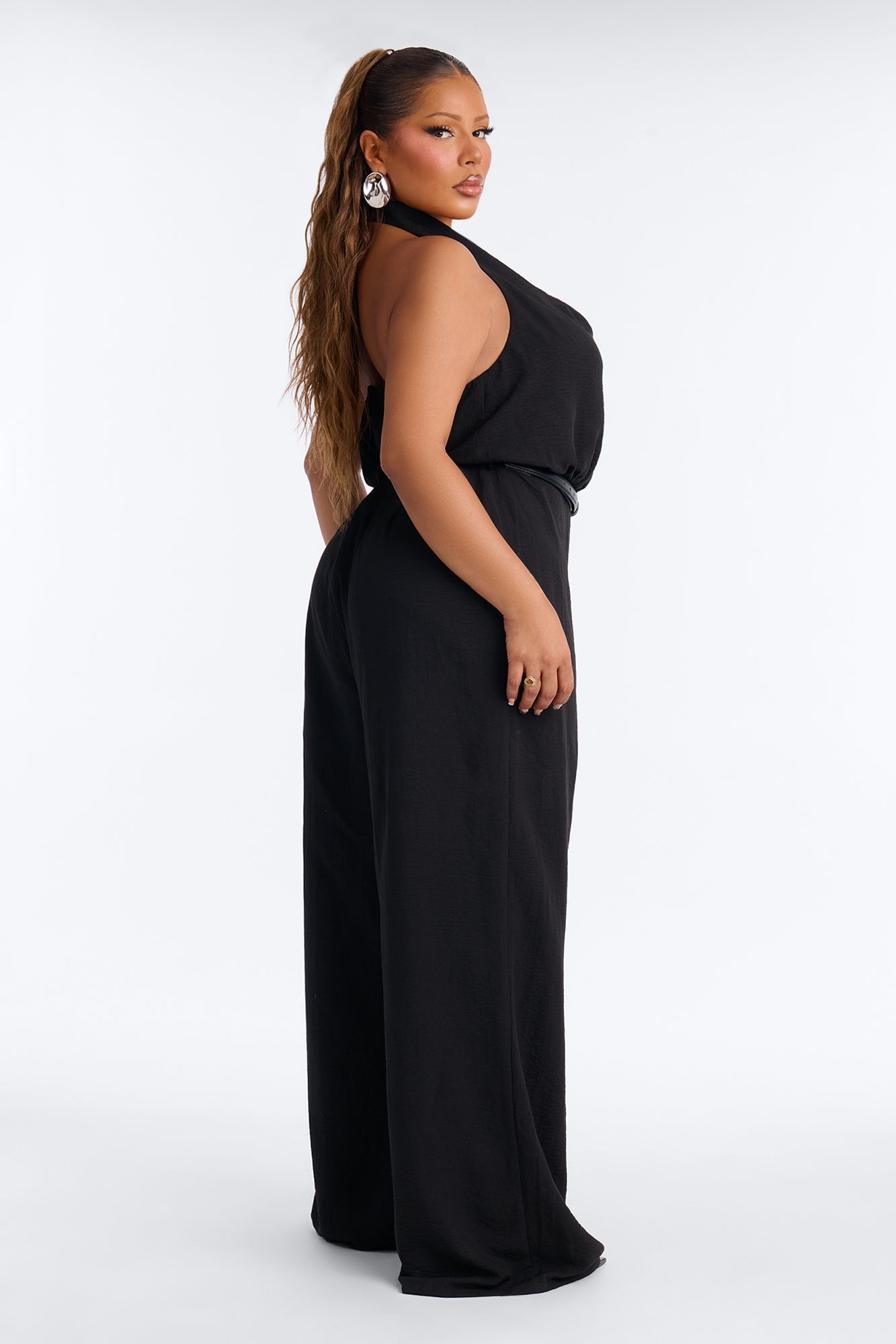 Amelia Belted Halter Jumpsuit - Black image 4