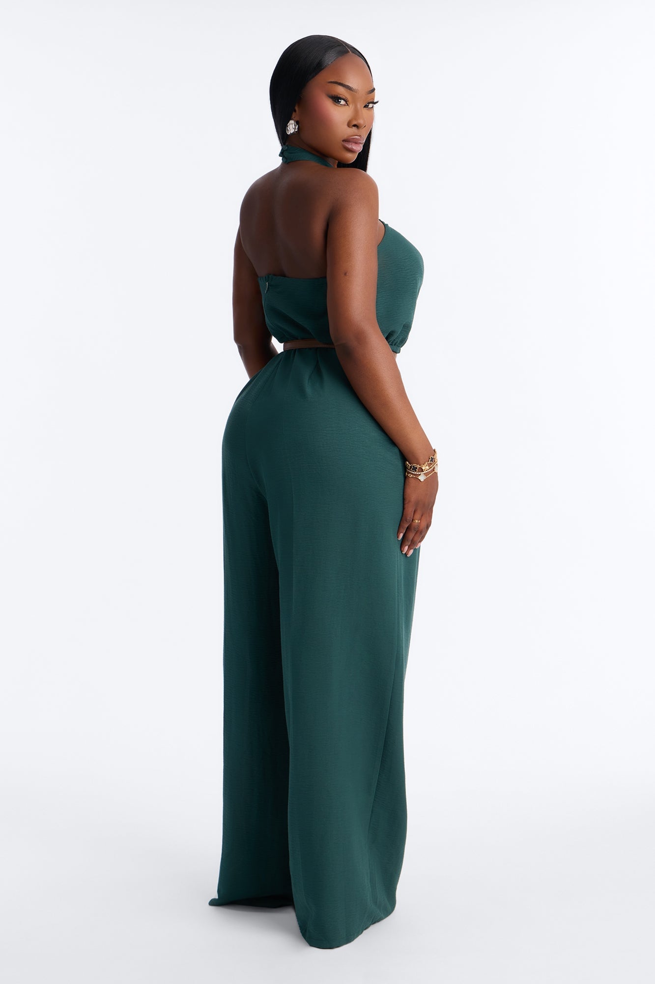 Amelia Belted Halter Jumpsuit - Hunter image 3