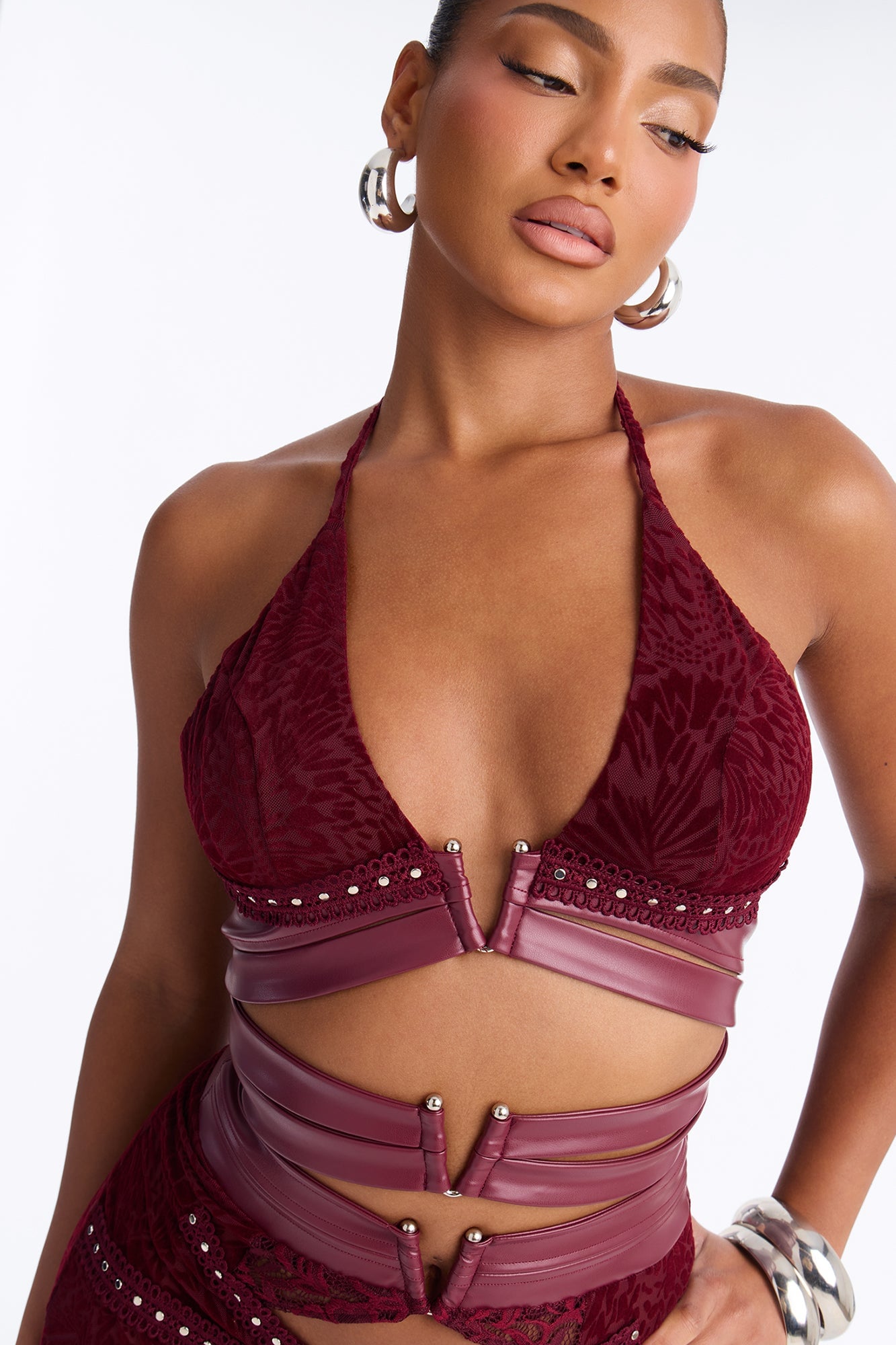 Melania Mesh Jumpsuit - Burgundy image 3