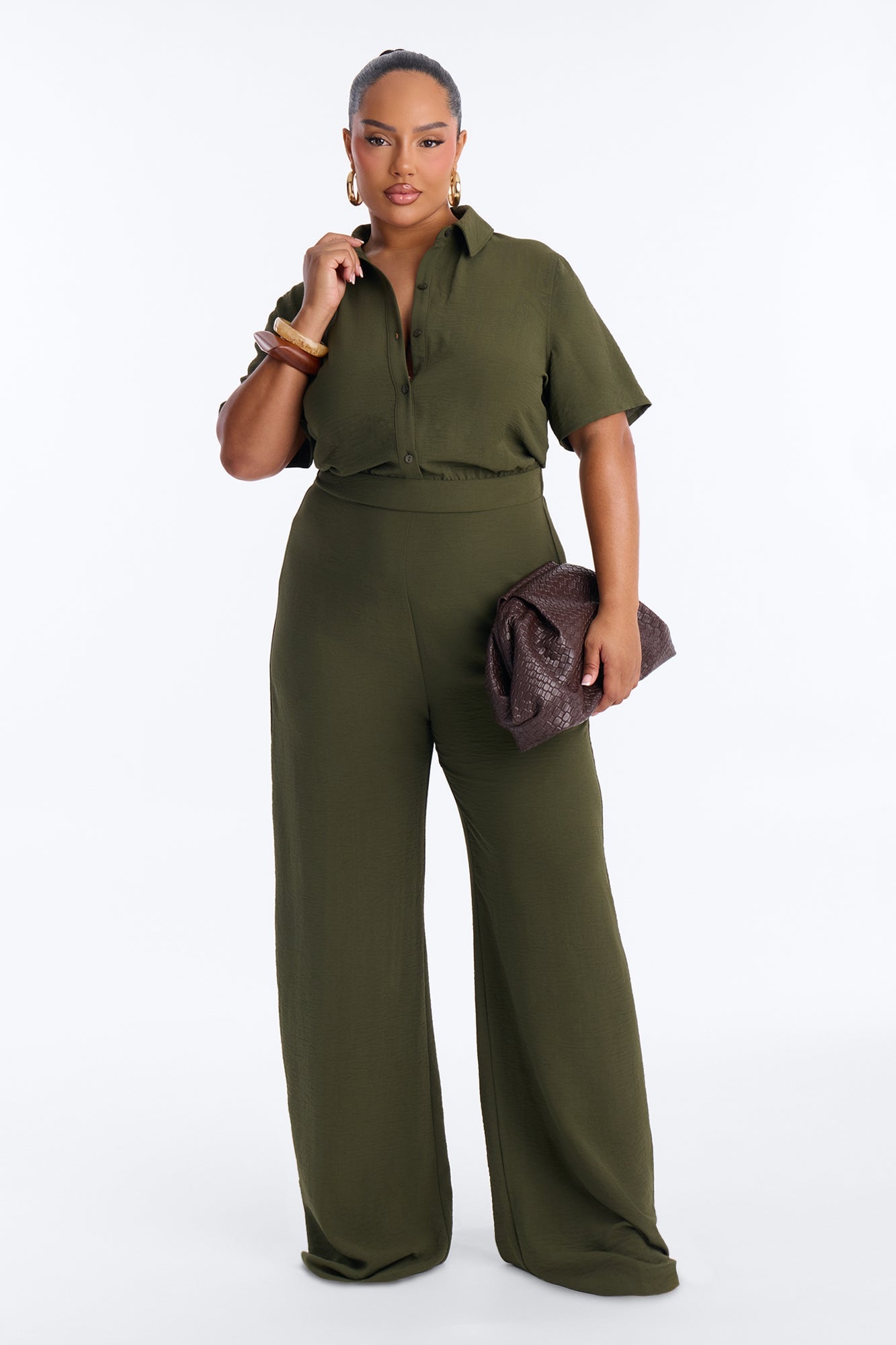 Makenzie Short Sleeve Jumpsuit - Olive image 1