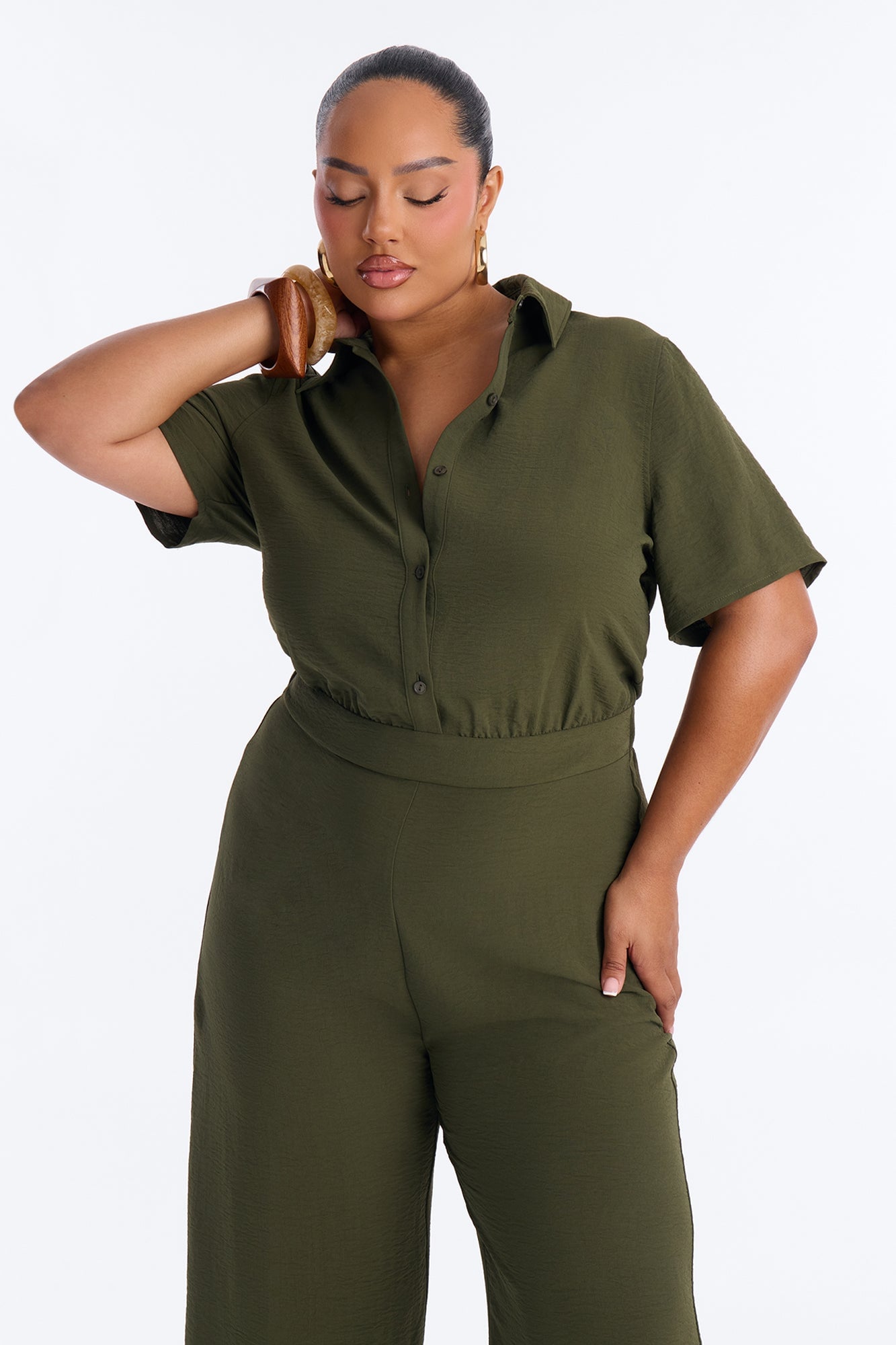 Makenzie Short Sleeve Jumpsuit - Olive image 2