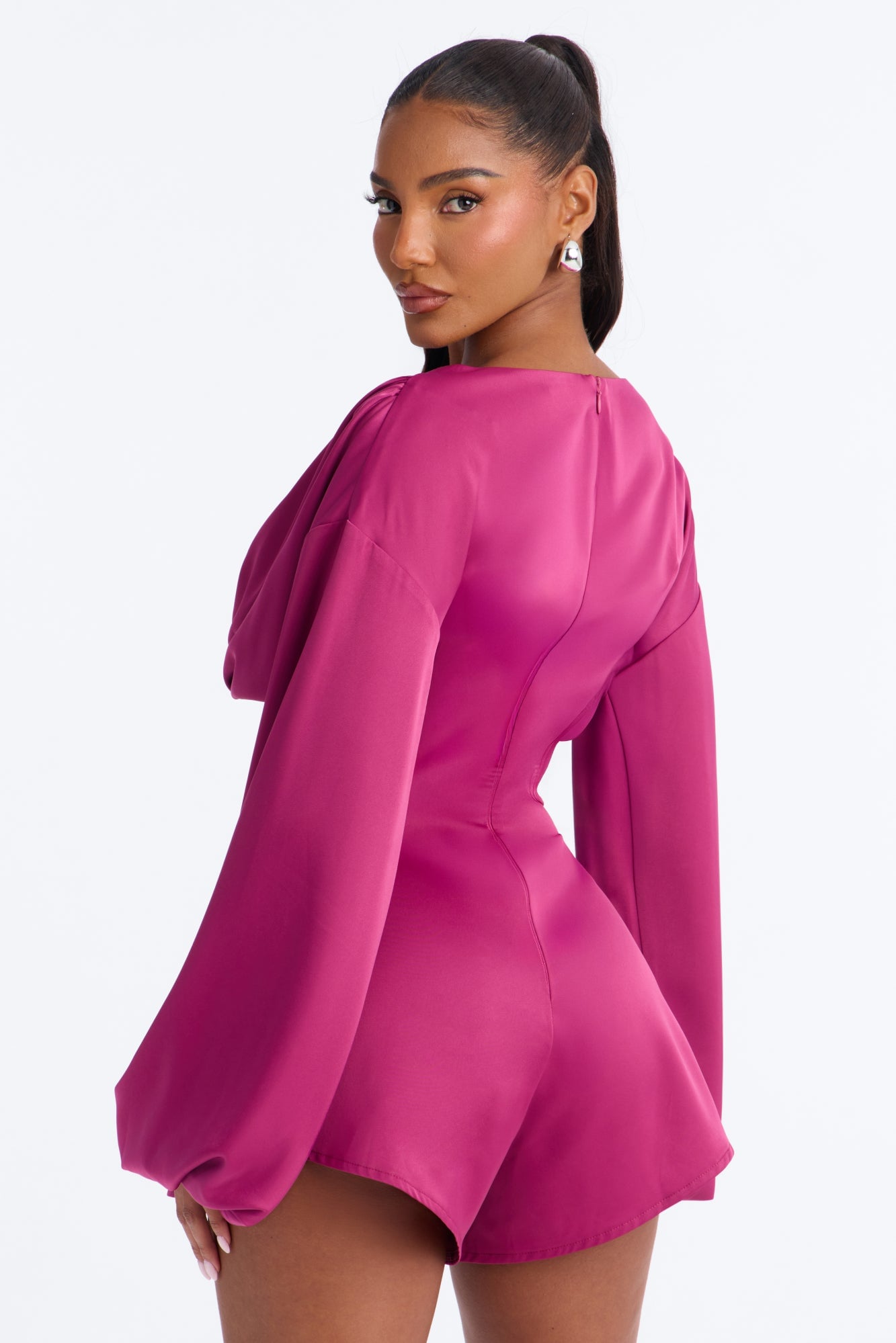 Mila Lace Up Satin Romper - Magenta image 4