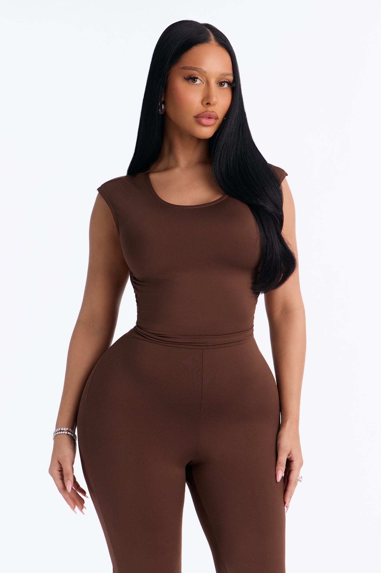 Kelly Open Back Capri Jumpsuit - Chocolate image 2