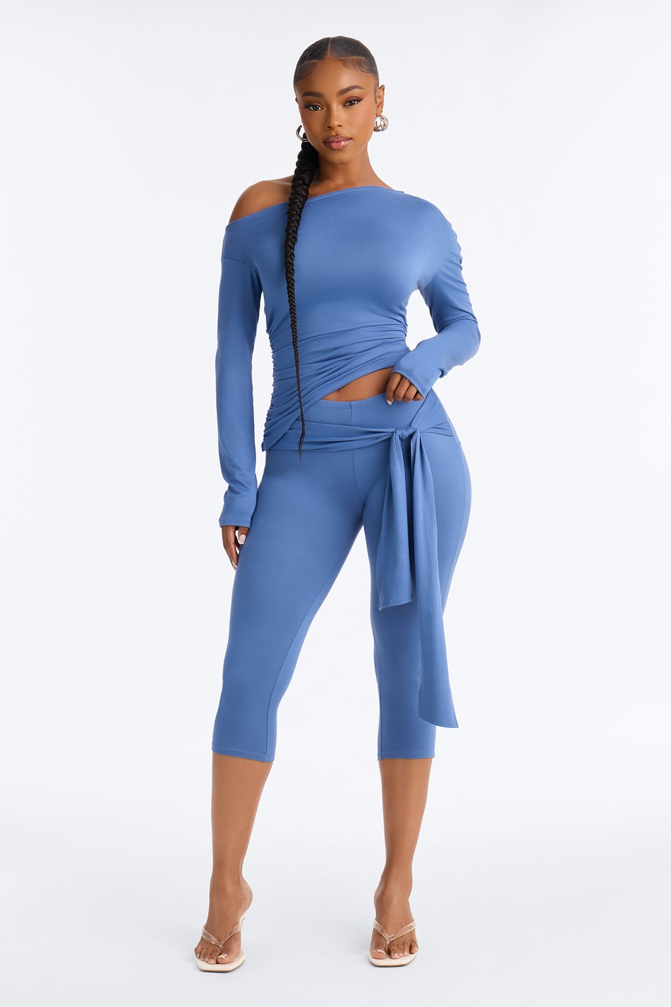 Leah Tie Waist Capri Set - Denim image 5