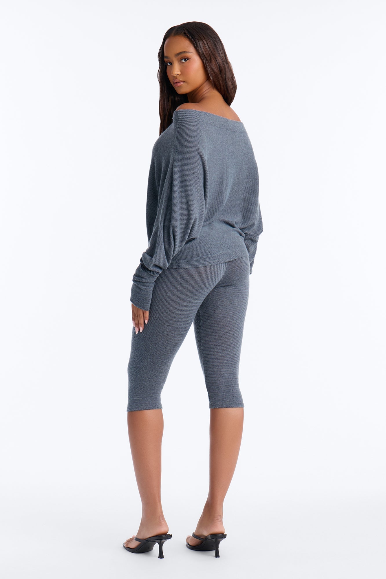 Clara Off Shoulder Hacci Capri Set - Grey image 8