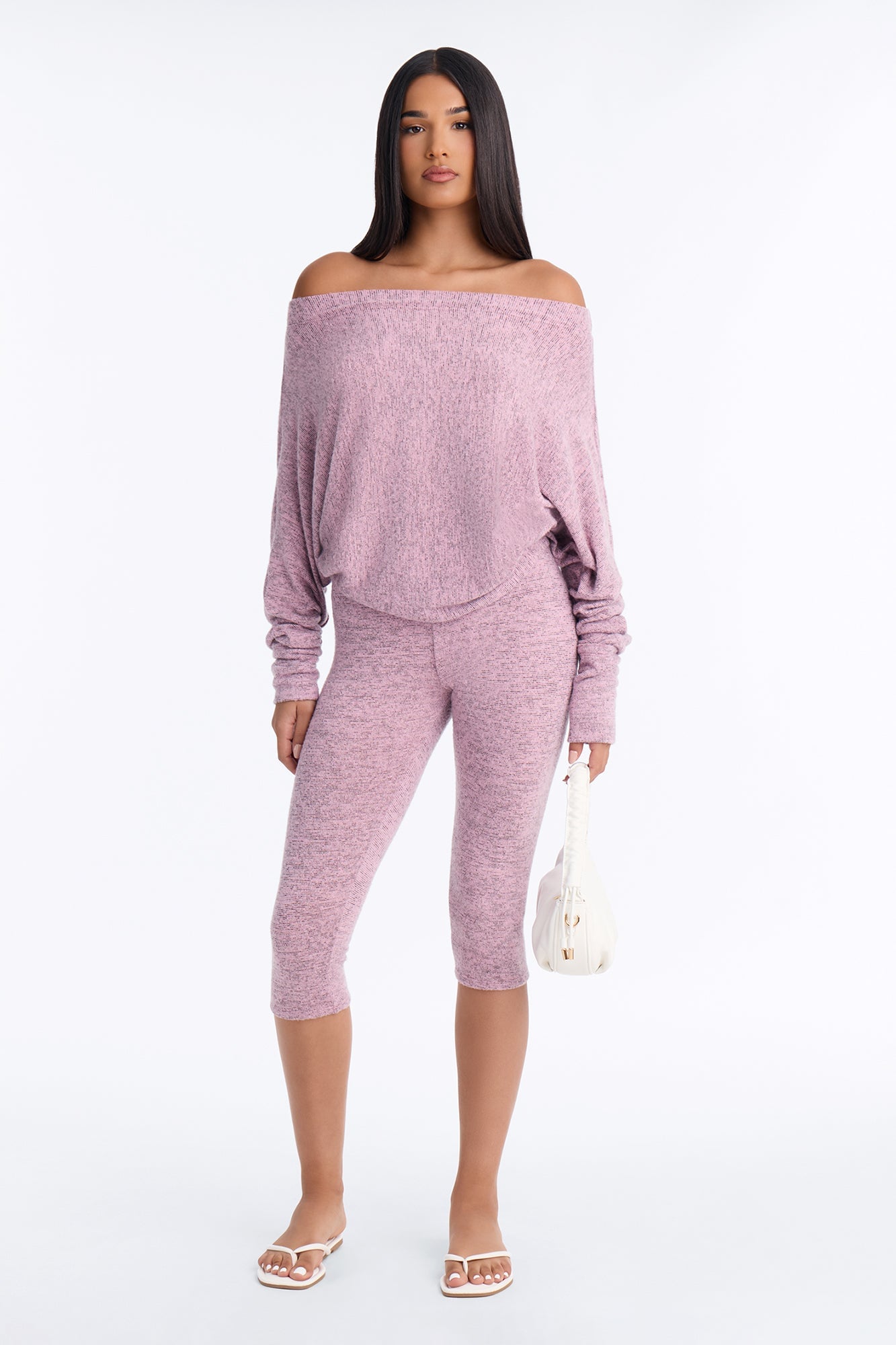 Clara Off Shoulder Hacci Capri Set - Pink image 5