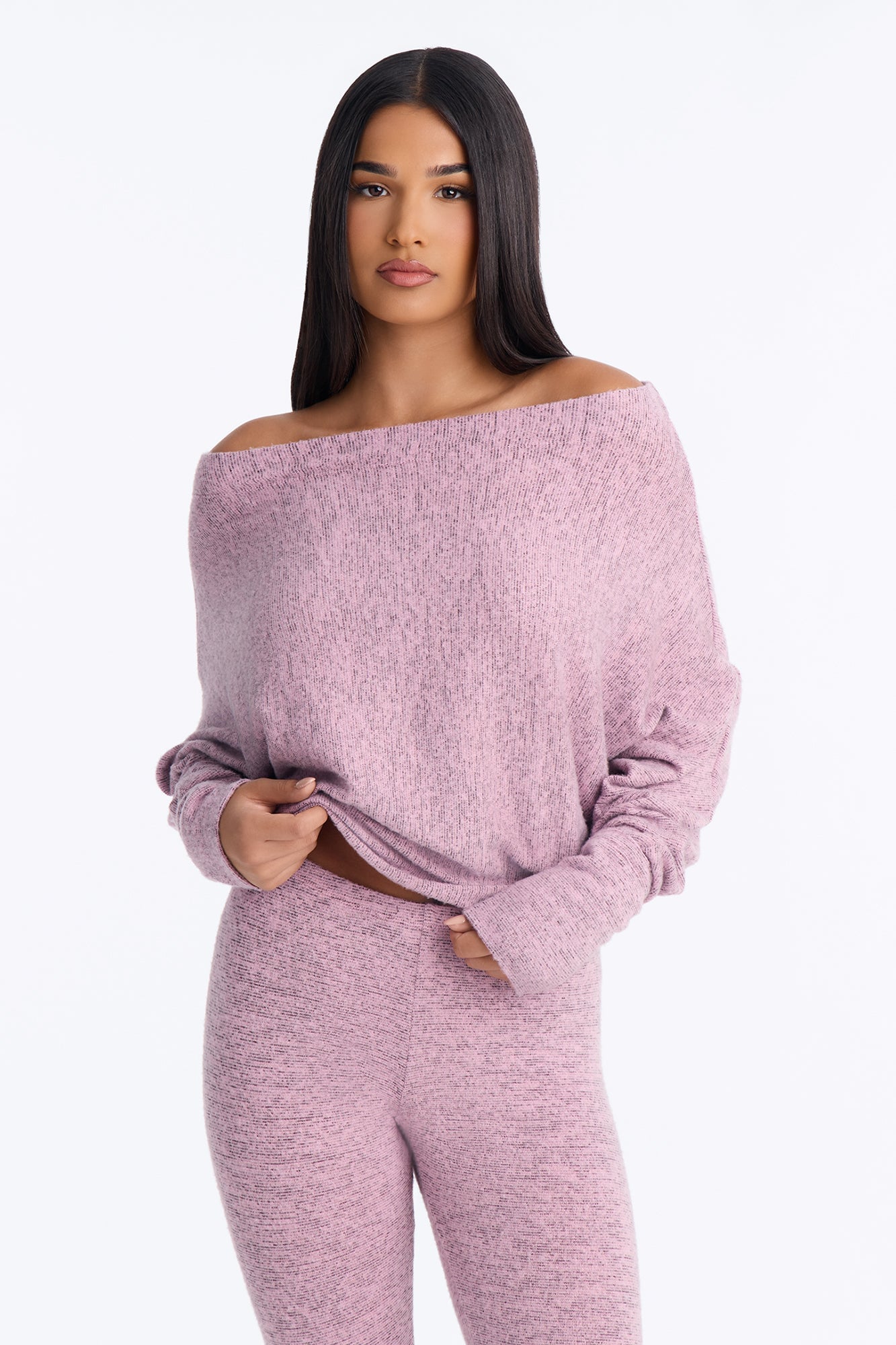 Clara Off Shoulder Hacci Capri Set - Pink image 6