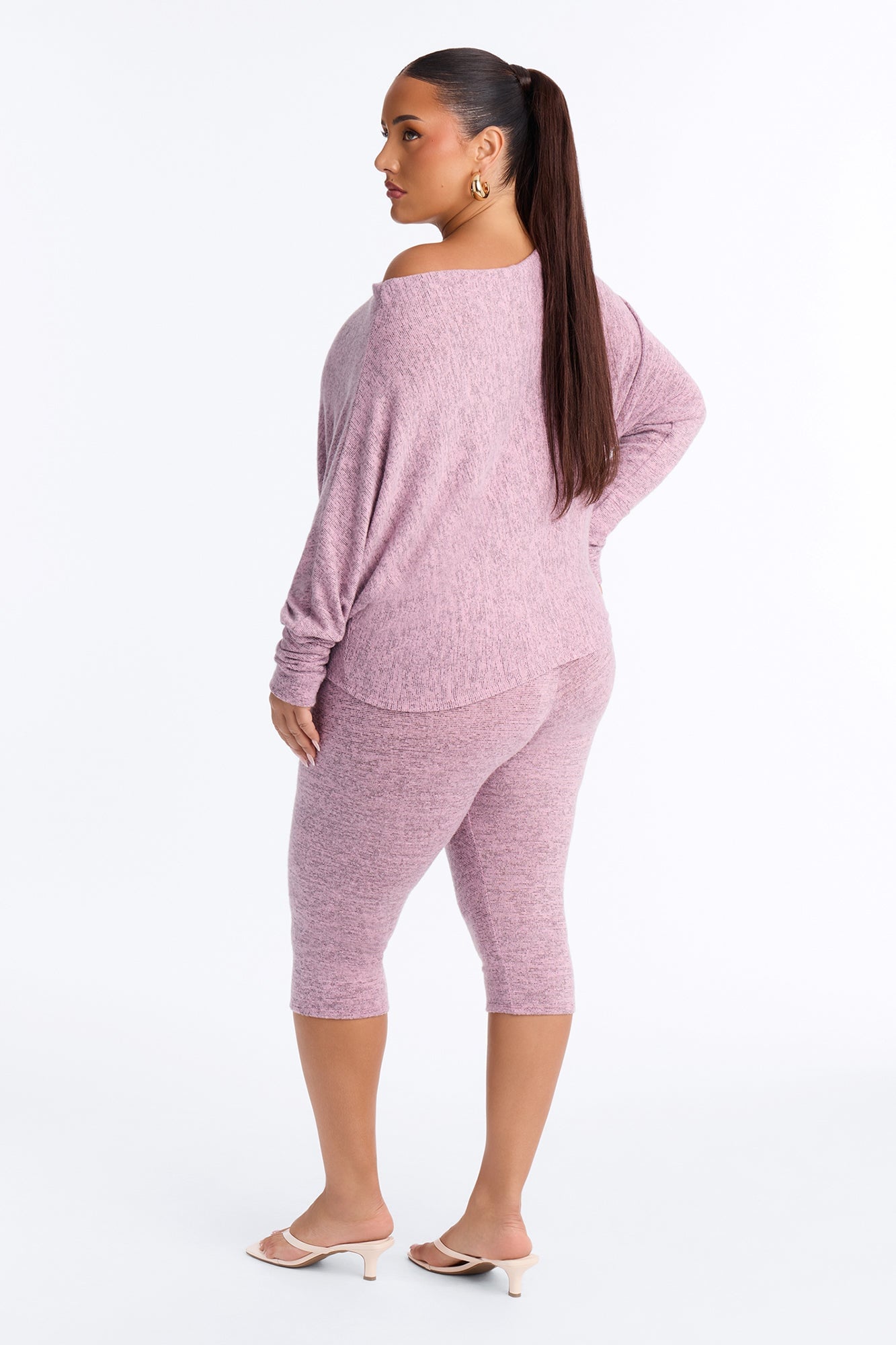 Clara Off Shoulder Hacci Capri Set - Pink image 4