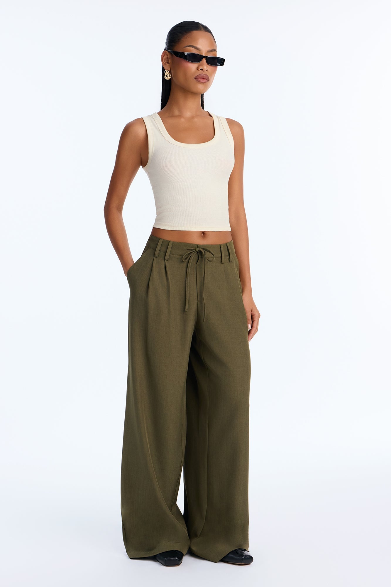 Cami Wide Leg Trouser Pant - Olive image 1