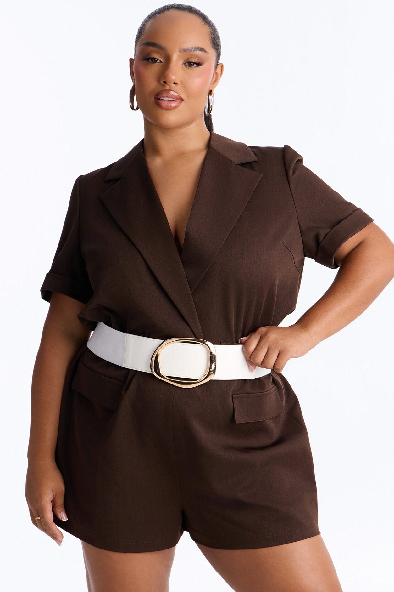 No Circling Back Wide Elastic Belt - Ivory image 1