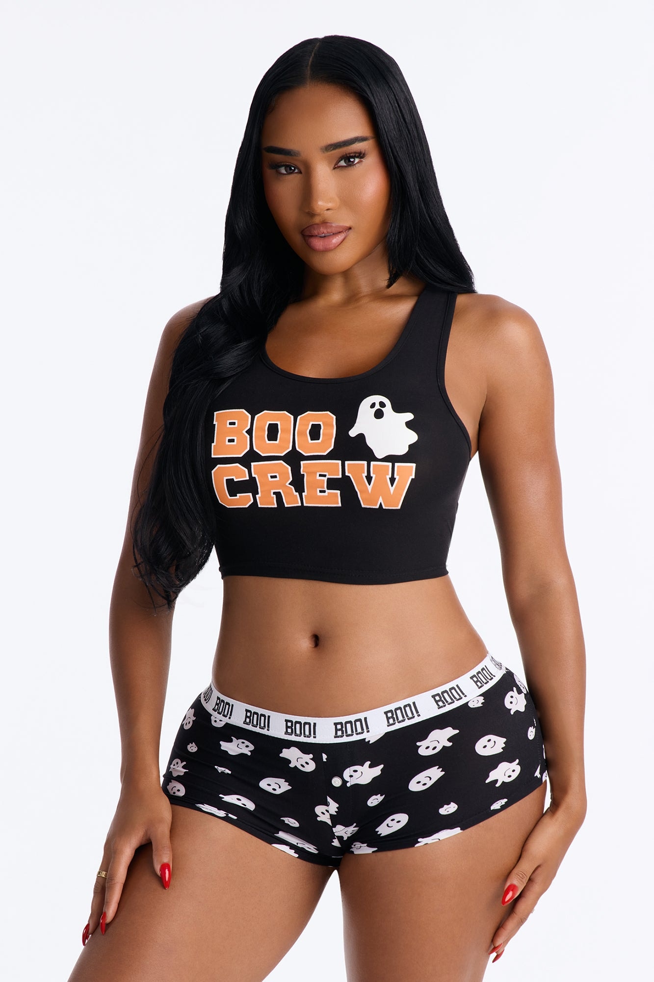 The Boo Crew Halloween 2 Piece Tank & Boyshort Set - Black/combo image 1