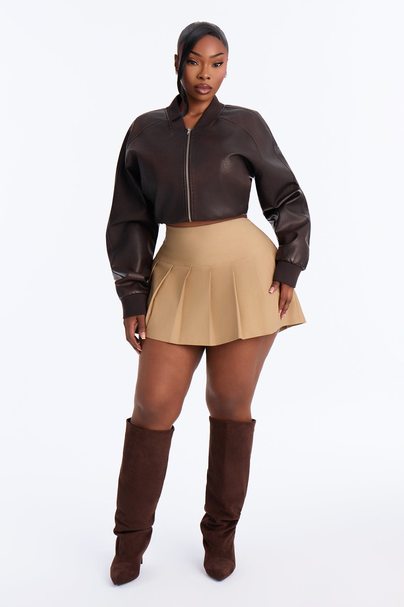 Good Days Pleated Slit Skort - Khaki image 1