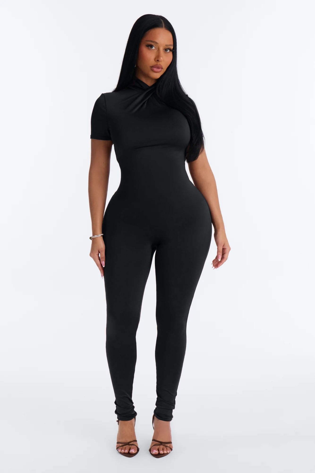 Nina Mock Neck Skinny Jumpsuit - Black image 1
