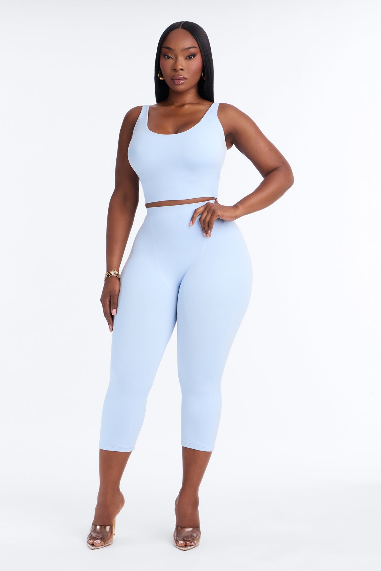 Seamless Smooth Double Lined Capri Pant - SkyBlue image 1
