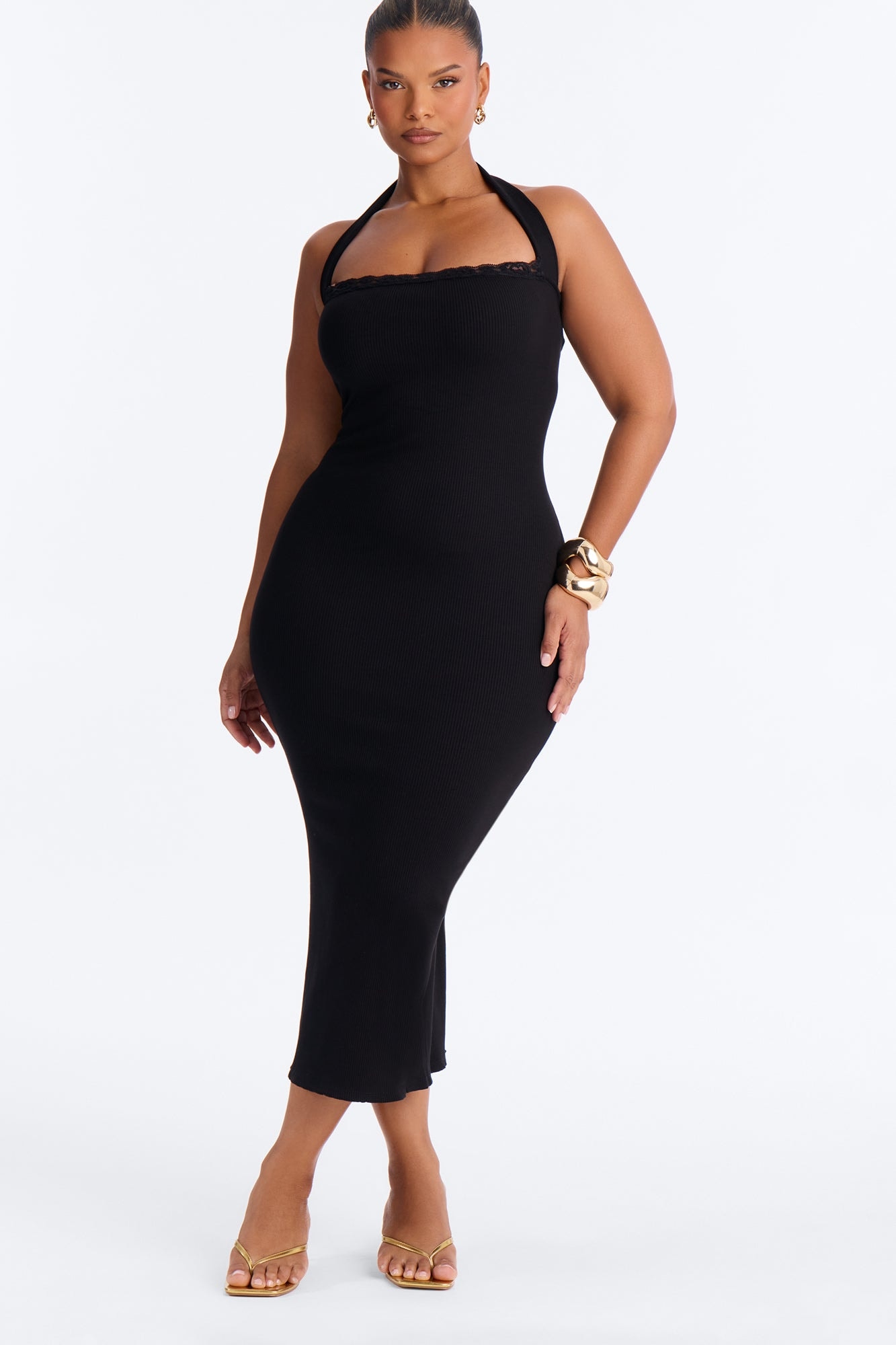 Mallory Halter Snatched Midi Dress - Black image 1