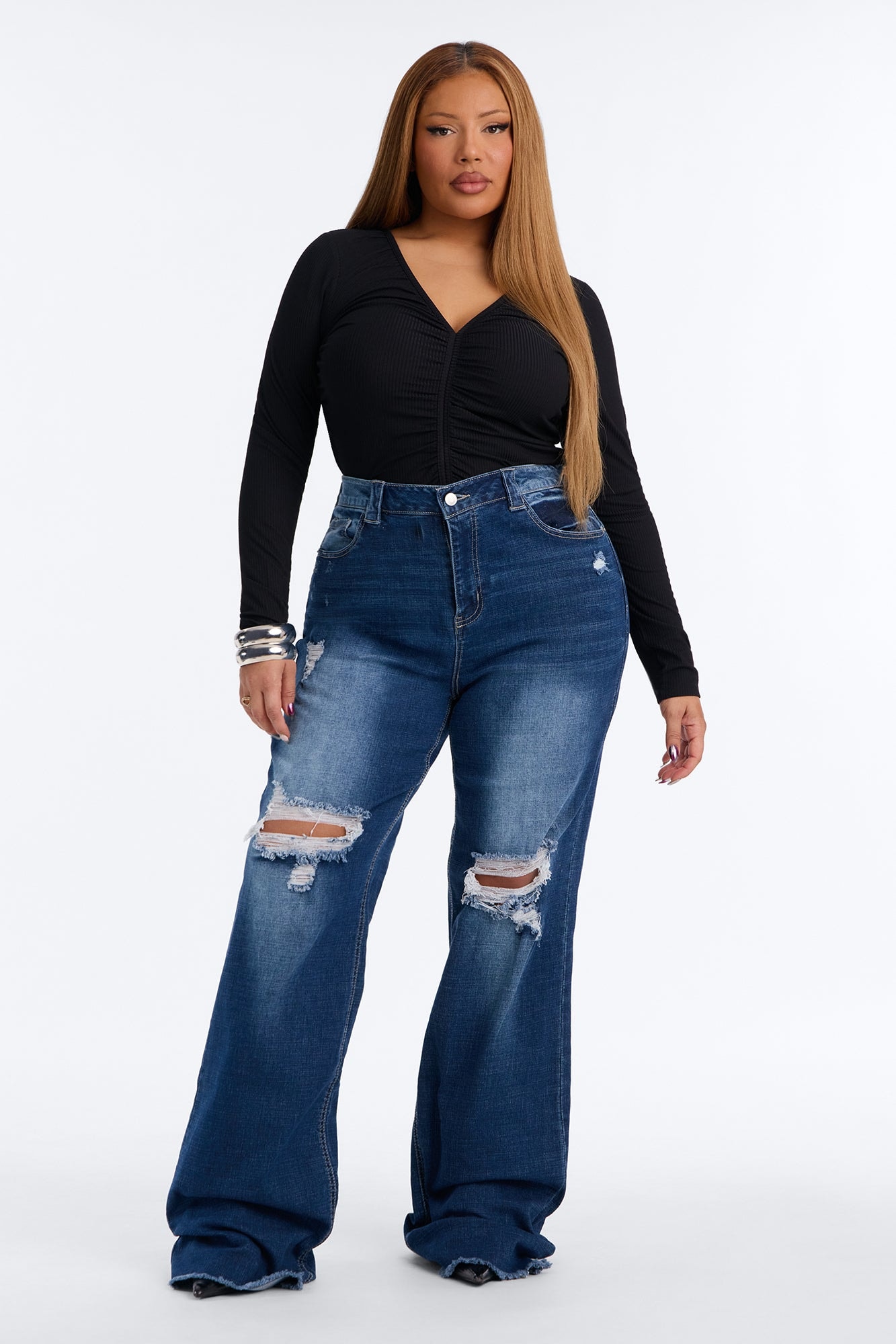 Tall Coldwater Canyon Stretch Ripped Wide Leg Jeans - Dark Wash image 1