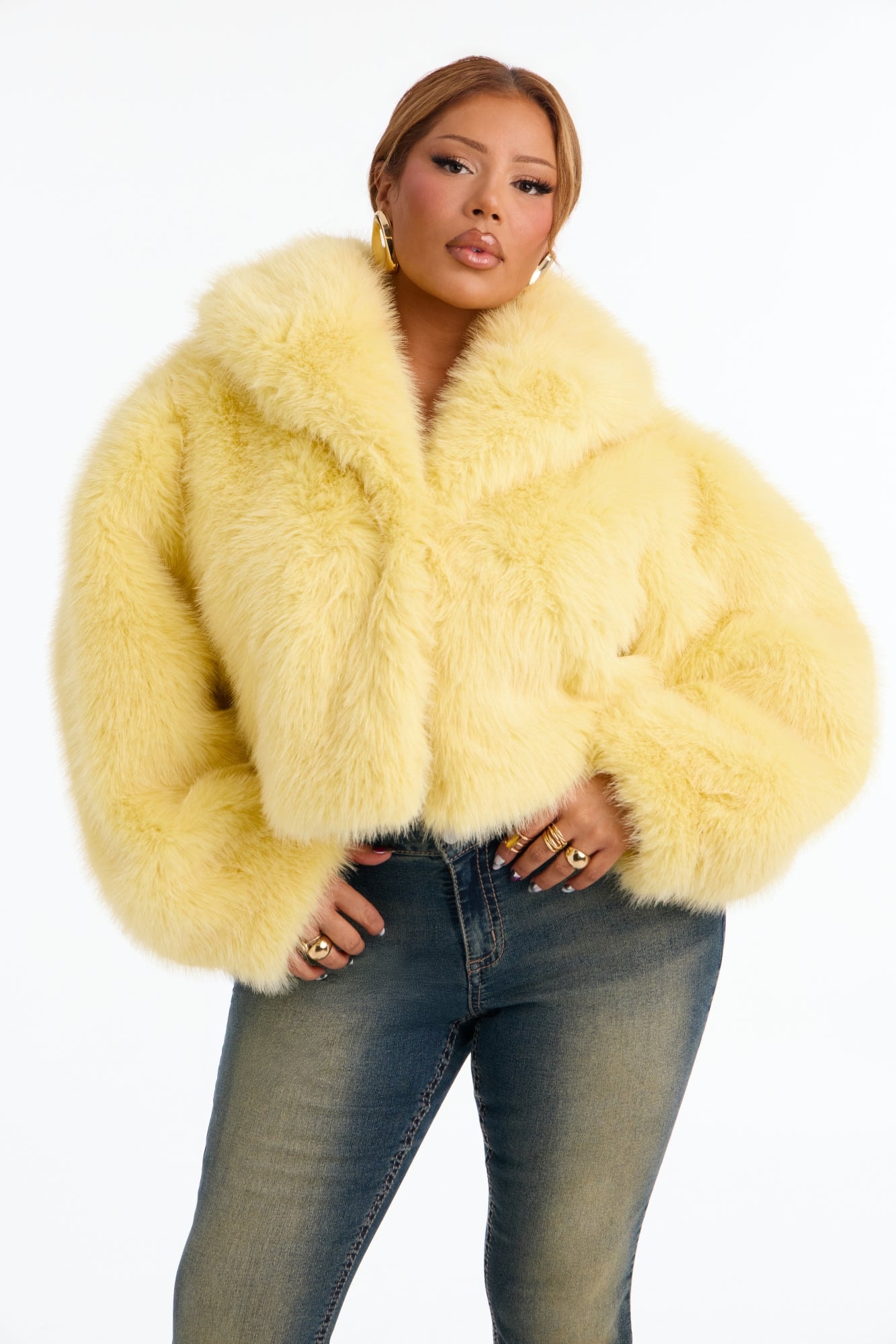 That's Luxe Faux Fur Coat - Butter Yellow image 1