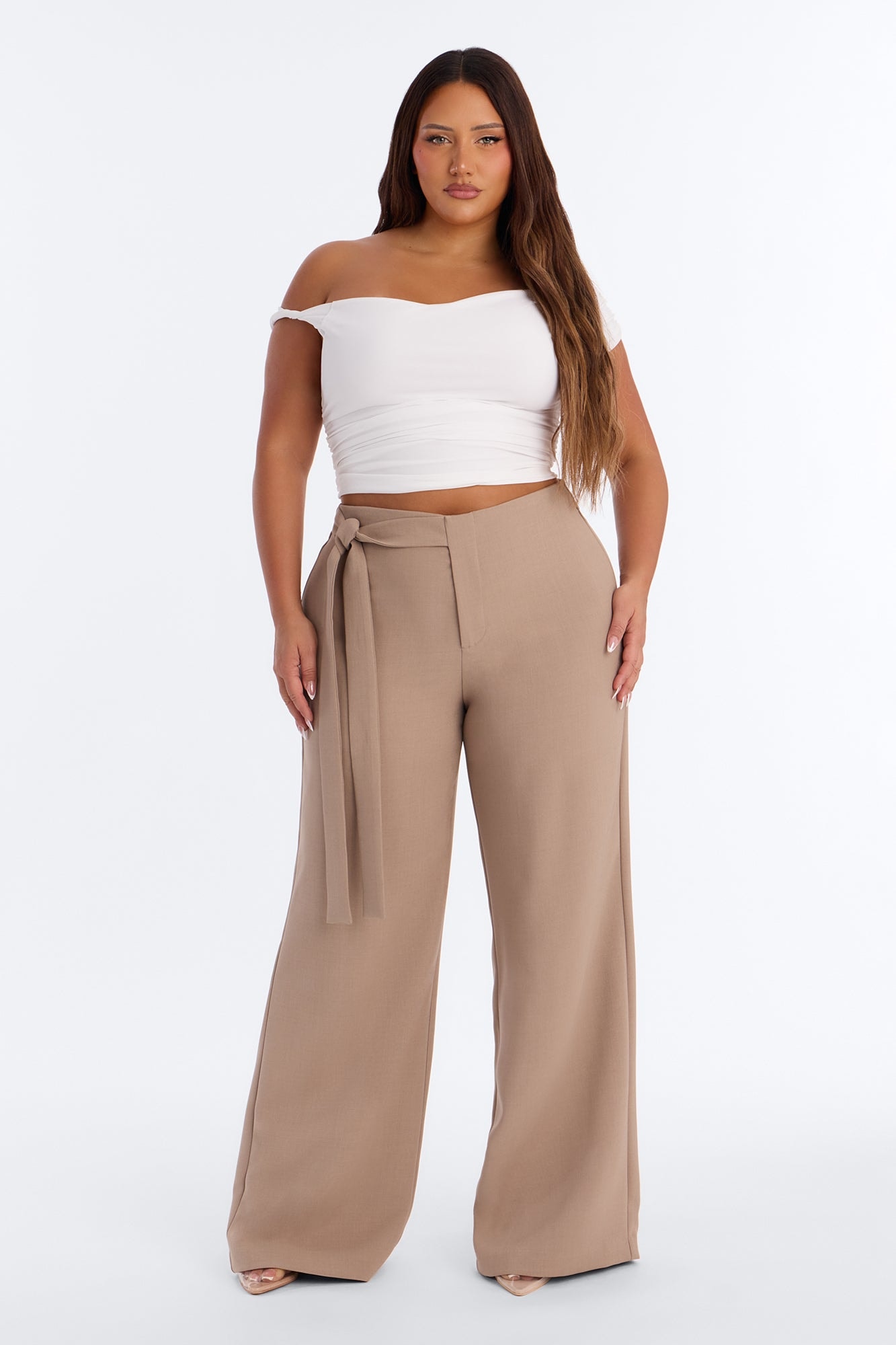 Tall Polished Perfection Crepe Tie Waist Trouser - Stone image 1